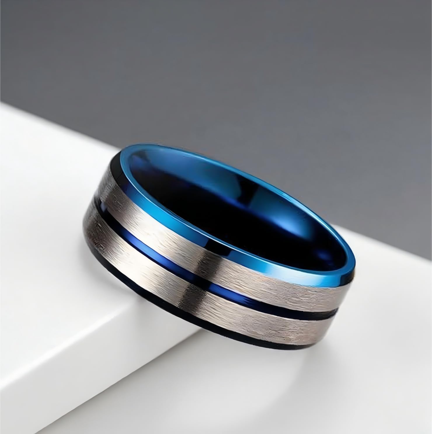 Classic 6mm 8mm Tungsten Carbide Wedding Band Ring For Men 8mm-Available in Black,Blue,Gold and Silver Matte Finish Grooved Center Comfort Fit Size 7-12 - Image 4