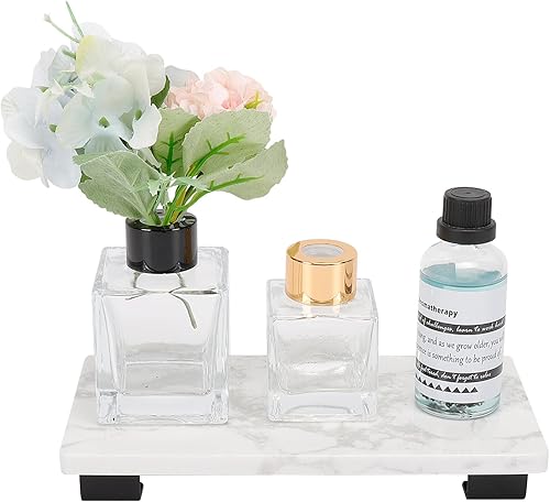 Winmien Bandeja de tocador de baño, bandeja para tanque de inodoro, bandeja de mármol blanco, moderna bandeja de jabón de cocina, lujosa bandeja de