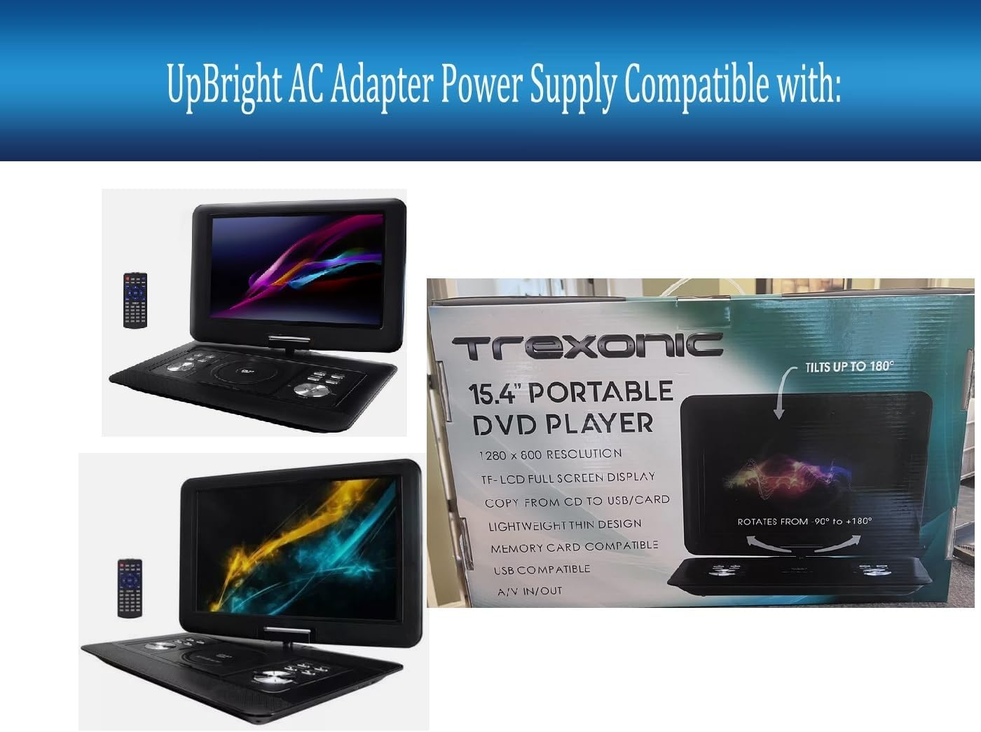 UpBright AC Adapter compatible with Trexonic portable DVD players