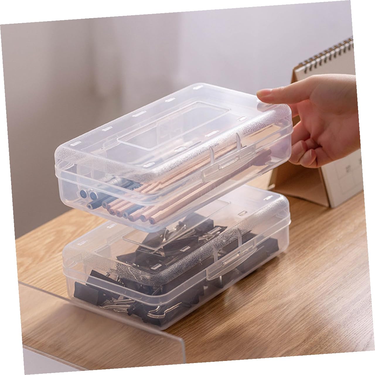 6 pezzi Organizer Penne Trasparente in Plastica Astuccio Scuola Impilabile con Capacità per Matite Penne e Accessori Resistente e Durevole per Studenti e Insegnanti