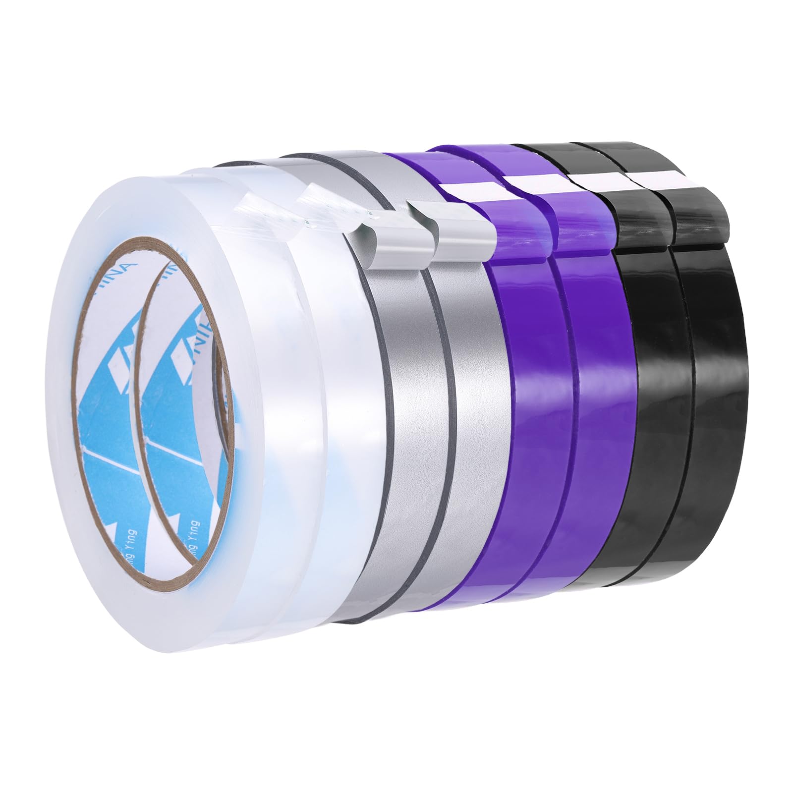 sourcing map 8Pcs Poly Bag Sealing Tape, 9/16" x 98.4 Yard Plastic Bag Sealer Tape Packaging Sealing for Shops Packaging Food Vegetable Meat Cake Bread Freezer Ice, Silver/Purple/Black/Clear