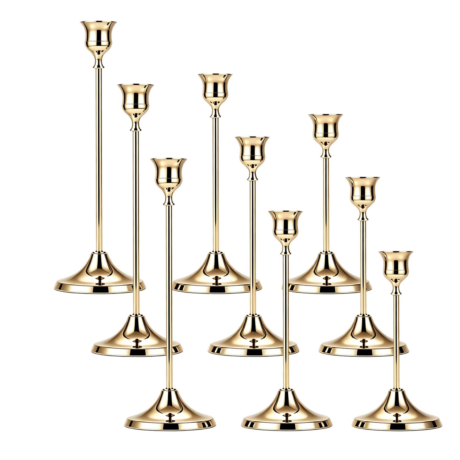 9 Pezzi Candelabri Dorati Vintage, Stile Europeo,Candele Coniche