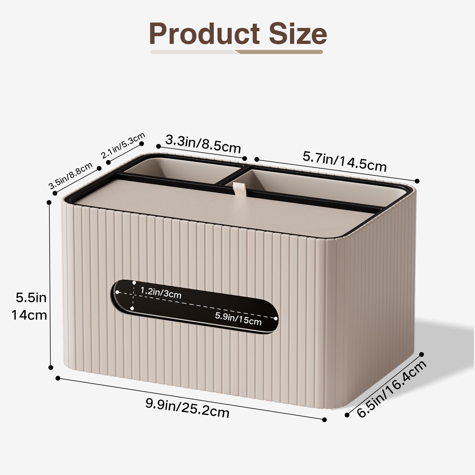 KINGFOM Kosmetiktücherbox aus PU Leder mit Ablage, Rechteckige Taschentuchbox mit 2 Fächern – Moderne Tissue Box Taschentuchspender für Wohnzimmer, Badezimmer & Büro, Tücherbox Organizer (Beige)
