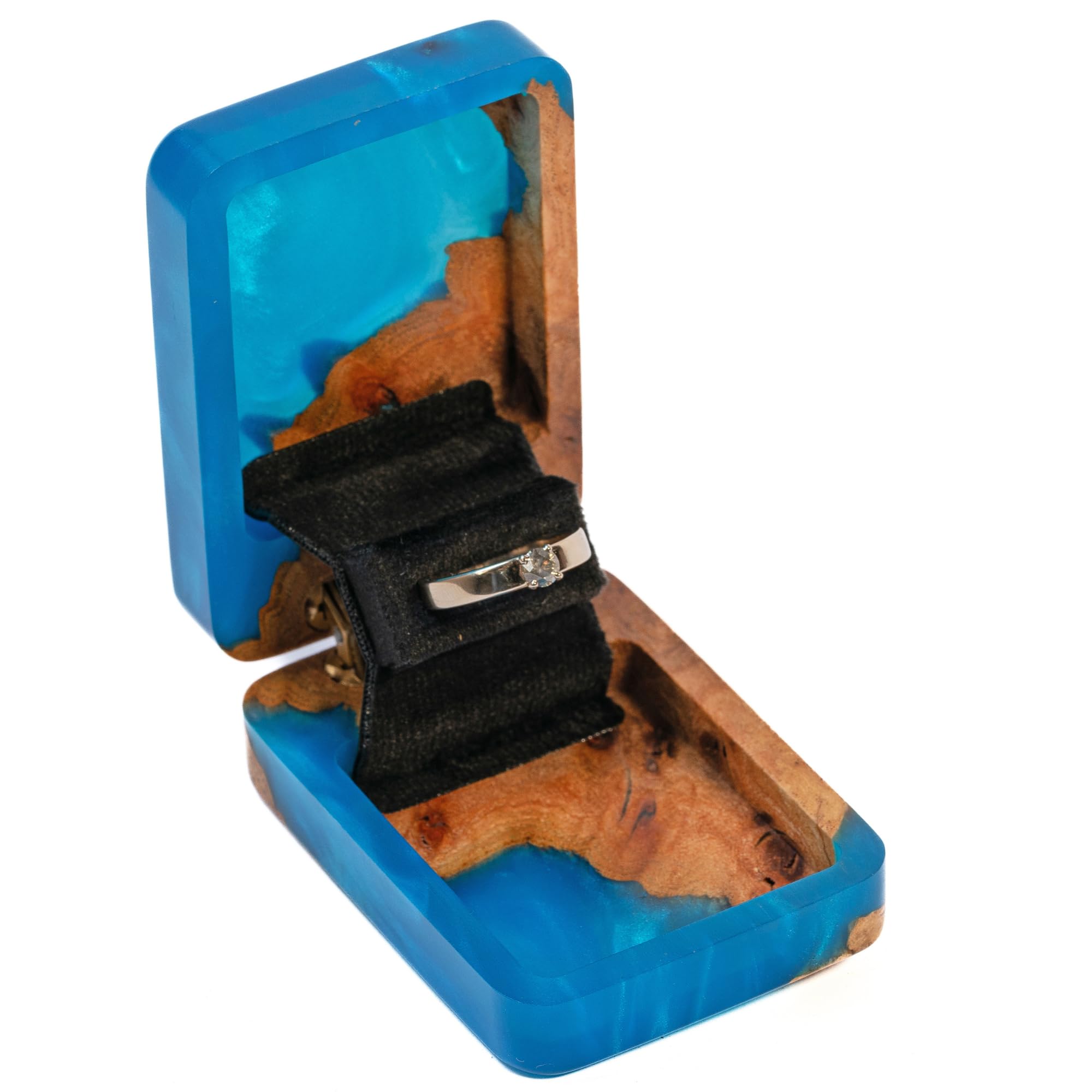 RWA Proposal Ring Box - Unique Design Marry Me Ring Case, Wedding Bearer Box - Slim Wood Travel Ring Holder Organizer for Jewelry Display Storage - Custom Engagement Gift for Women - FLIP, blue