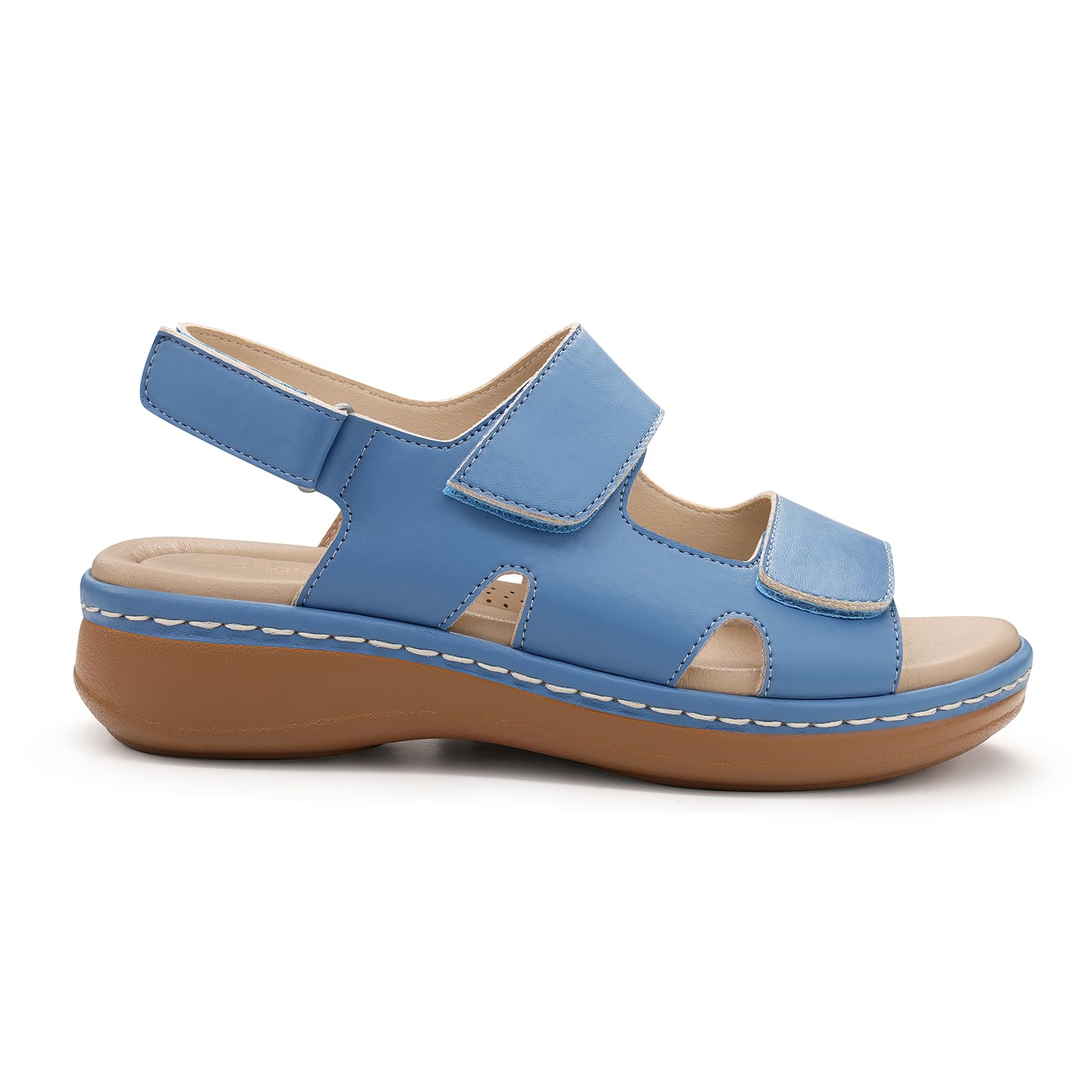 PIZZ ANNU Clara Sandalias Ortopedicas Mujer Verano Comodas Zapatos con Cuña Ligera y Velcro Ajustable Suela Antideslizante para Uso Diario