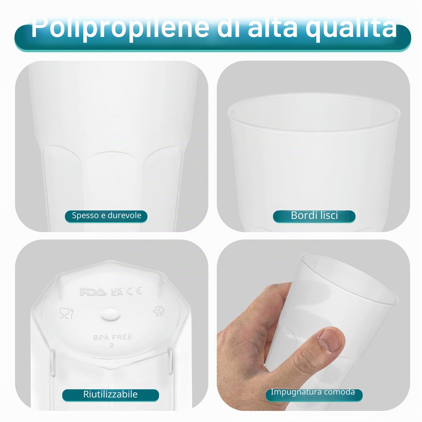 Bicchieri in Plastica Rigida Riutilizzabile, Tumbler Plastica Rigida Trasparente, Riutilizzabile e Bicchieri Lavabili per Compleanno, Festival, Picnic 400ML, Set di 50