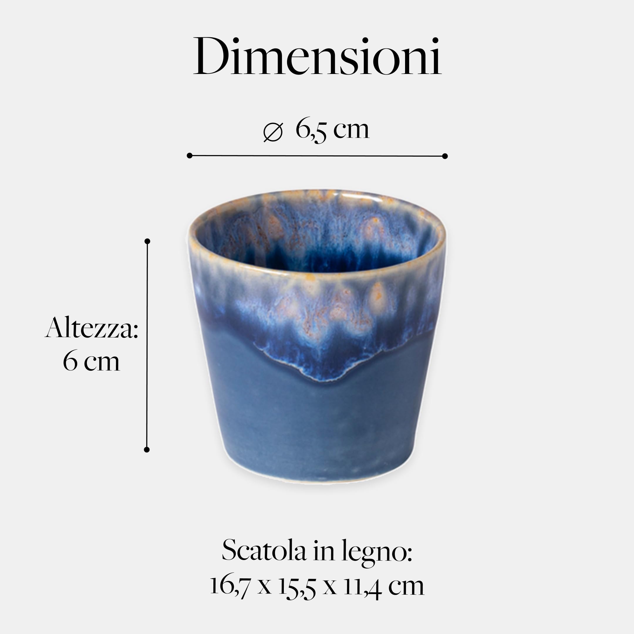 Costa Nova Set Tazzine Espresso Grespresso: 8 Tazzine in Gres Fine con Smaltatura Reattiva, Rifinite a Mano, Impilabili in Scatola in Legno, Lavabili in Lavastoviglie, Multicolore, Ø 6,5 cm