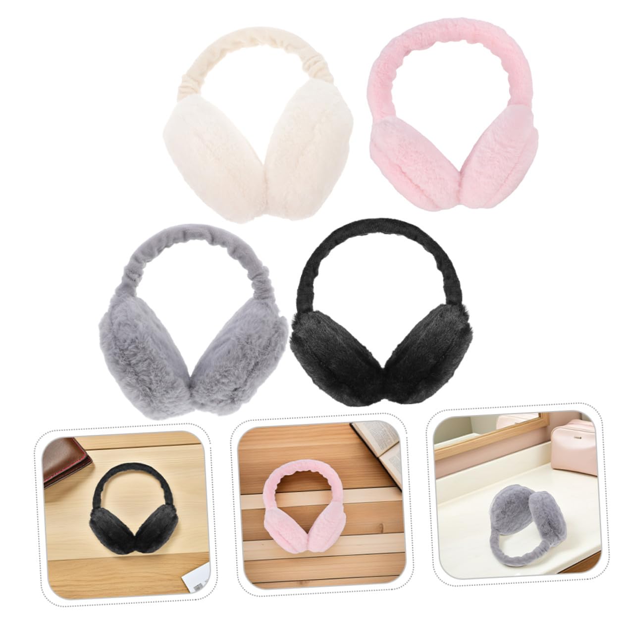 4 Piezas Orejeras Térmicas Plegables para Mujer Cálidas y Ajustables Negro Gris y Rosa Protección contra Frío para Actividades al Aire