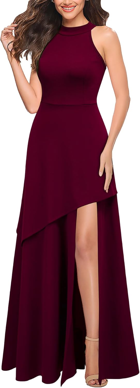 MUSHARE Women's Halter Neck Formal Dress Sexy Split Party Long Cocktail Dresses - Image 2