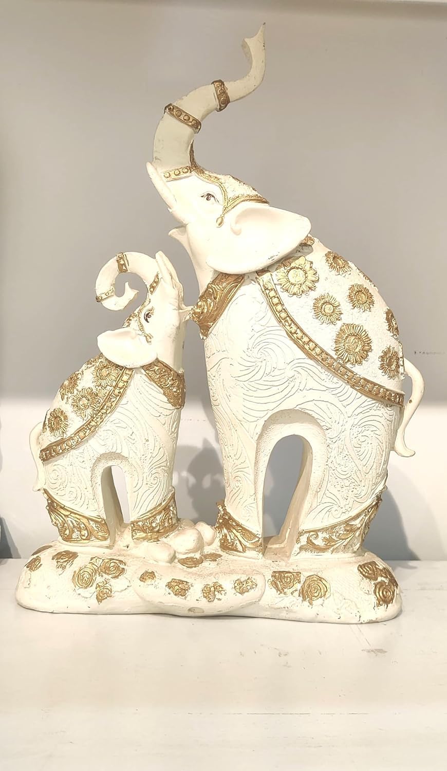 Decorative Elephant Family Figurine, White and Gold, Resin Showpiece for Home and OfficeTable & Gift Article,Animal Decorative Showpiece Figurines, Animal