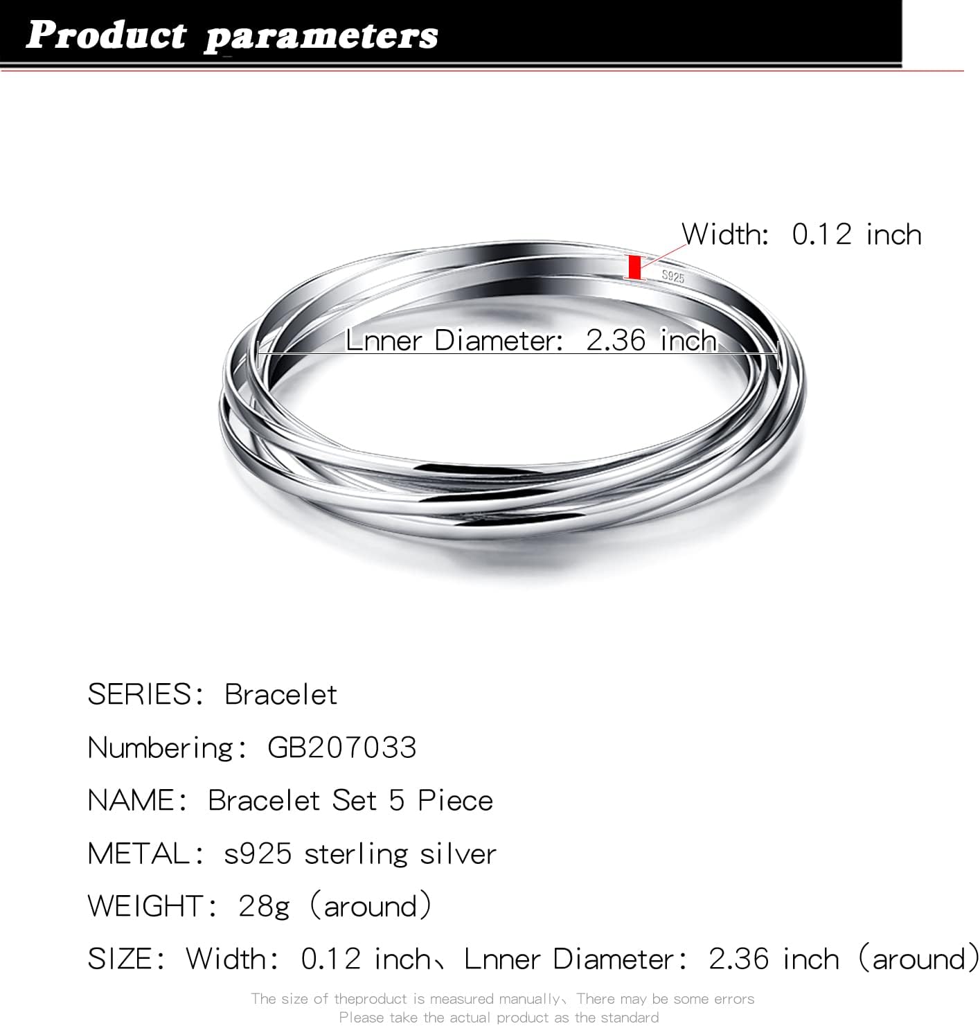 H&Beautimer 925 Sterling Silver Solid Bangle Bracelet Minimalist 5 Loop Bangle Bracelet Women Jewelry Sterling Silver Bracelet 60/65-68MM Handmade in Italy - Image 2