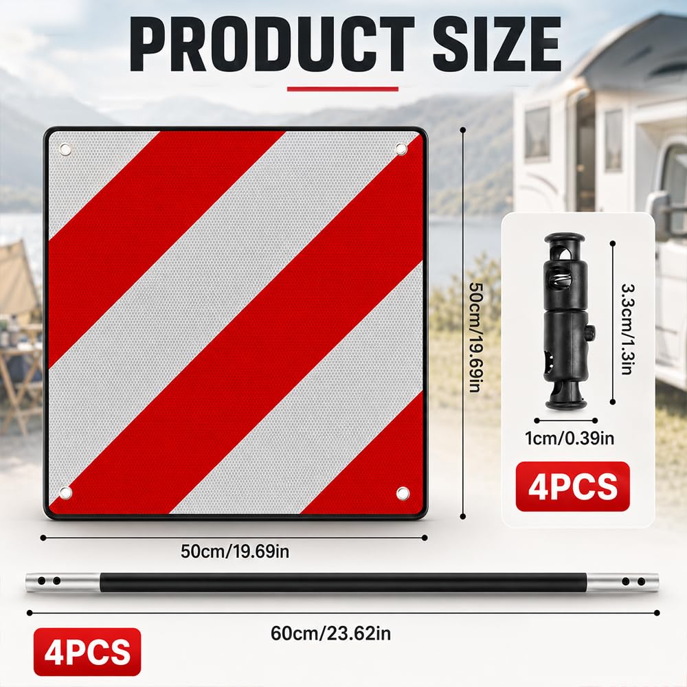 Warntafel Fahrradträger, ZMCVOE 2 in 1 Warntafel Italien Spanien, Warnschild Fahrradträger, Reflektierend Warnschild Rot Weiß für Fahrradträger, Heckanhänger, Wohnwagen (50 * 50cm) (1 Stück)