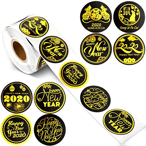 Happy New Year Stickers Thank You Seal Stickers Valentine's Day Stickers Inspirational Quote Stickers Snowflake Label Stickers (New Year Black, 500 Pieces)