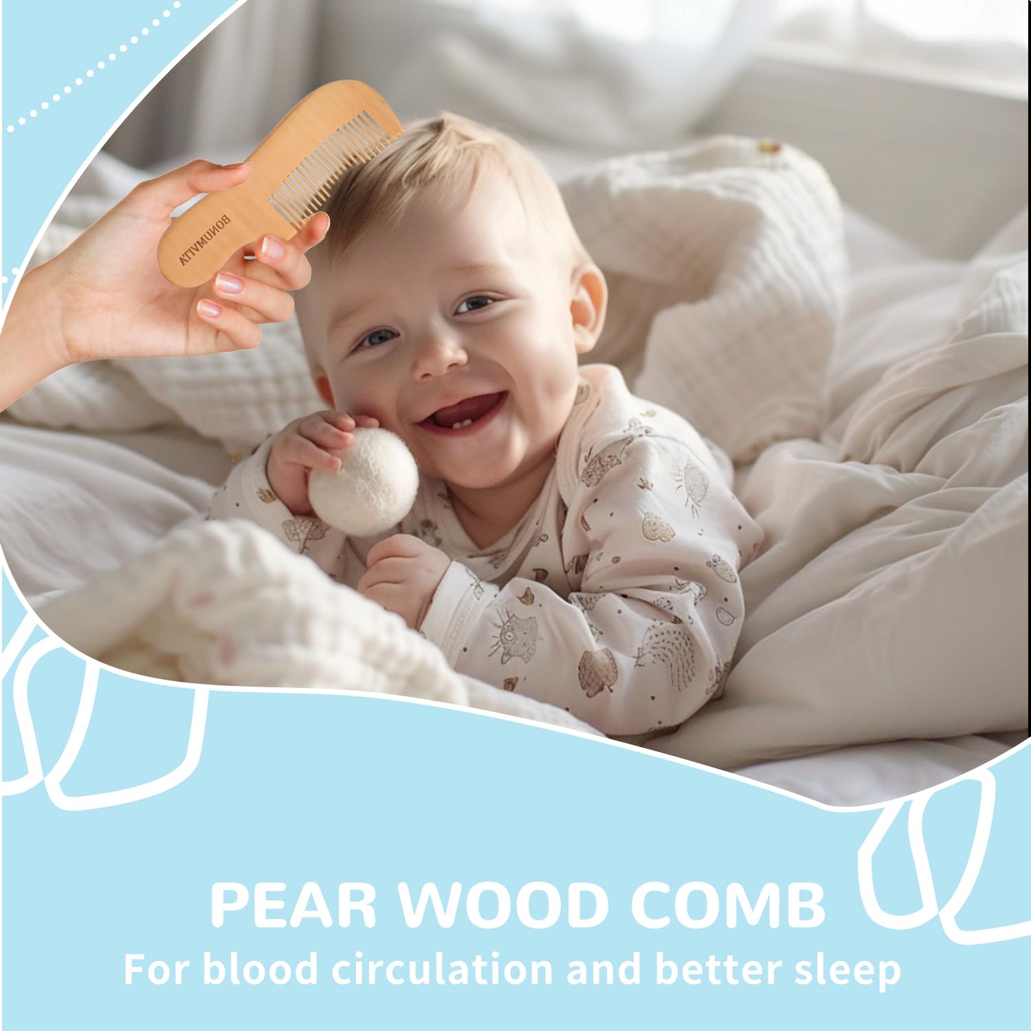 BOMUMVITA Babyhaarbürste und Kamm Set mit weichen Ziegenborsten | Holz-Babyhaarbürsten-Set für Neugeborene und Kleinkinder, gut für Wiegenkappe, Jungen, Mädchen, Badezubehör