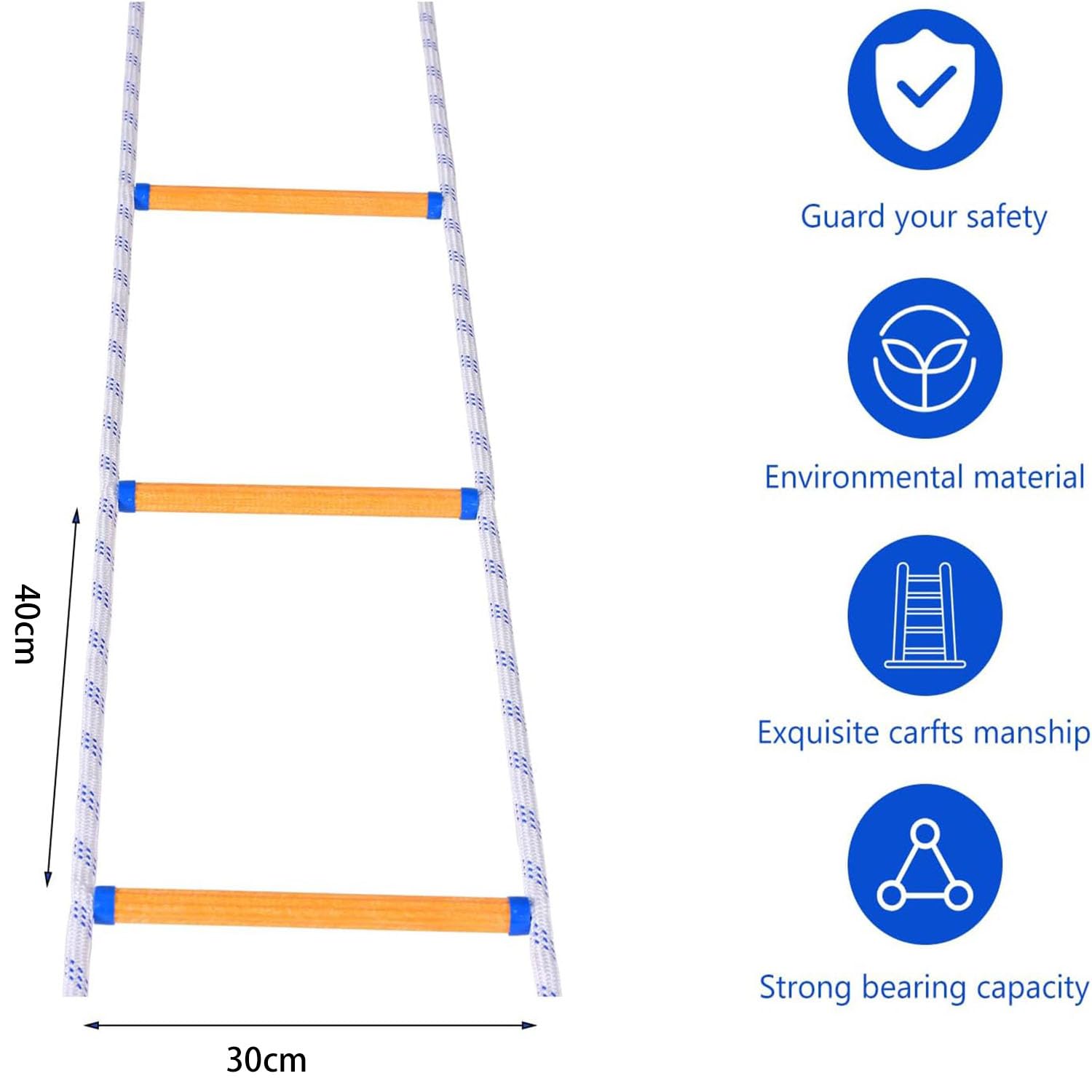 Escalera de Cuerda de Escape de Incendio 8 m, 120 kg, 2 Mosquetones