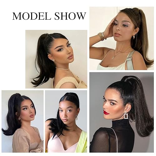 Miniatura 7 de Cisyia Extensión de cola de caballo para mujer, lacio, natural, con clip, extensiones de cabello sintético de aspecto natural (rubio y marrón medio)