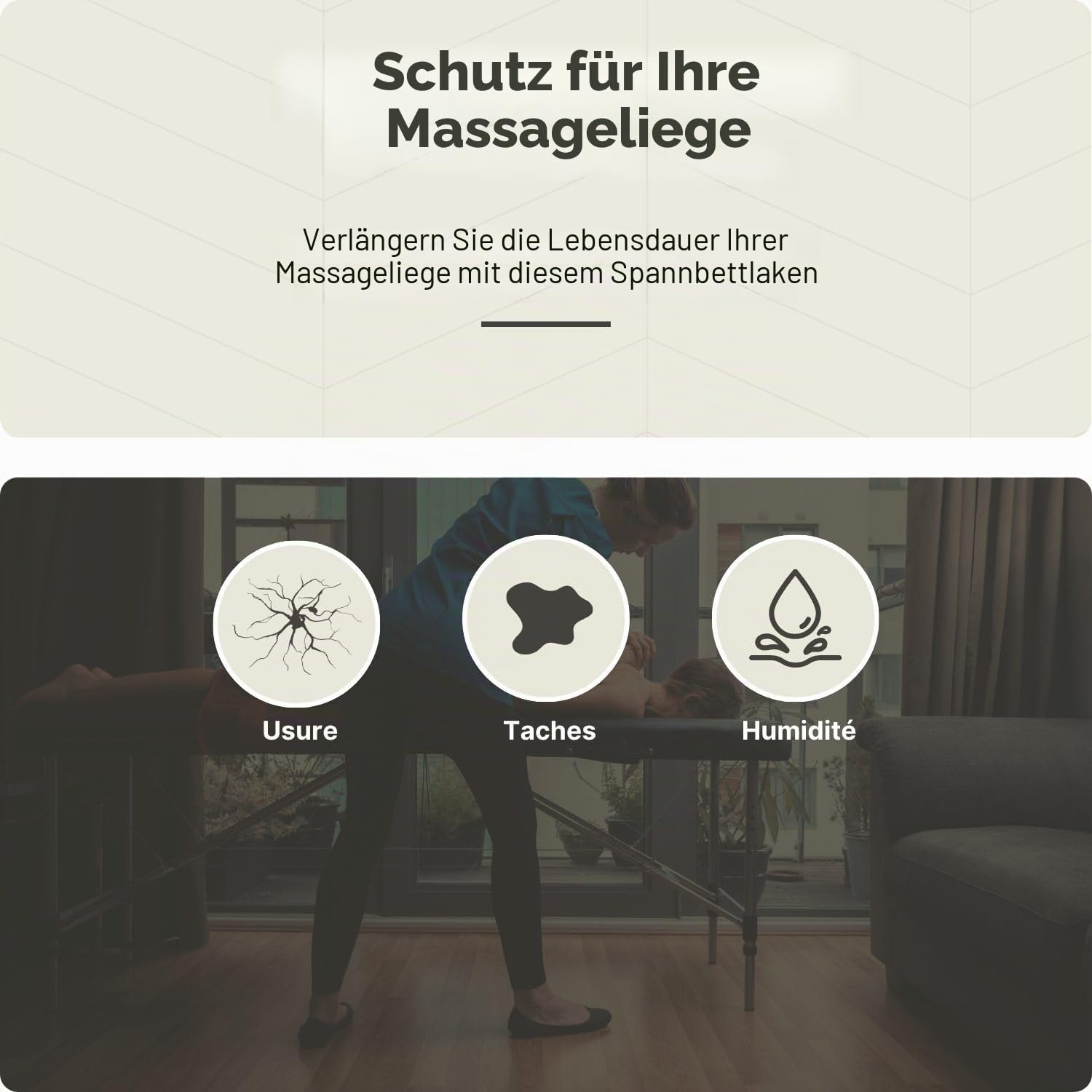 Spanbezug für Massageliege mit Gesichtsaussparung | Oeko TEX 100 | 63cm x 71cm x 185cm | Für alle Massage- oder Behandlungstische (Weiß)