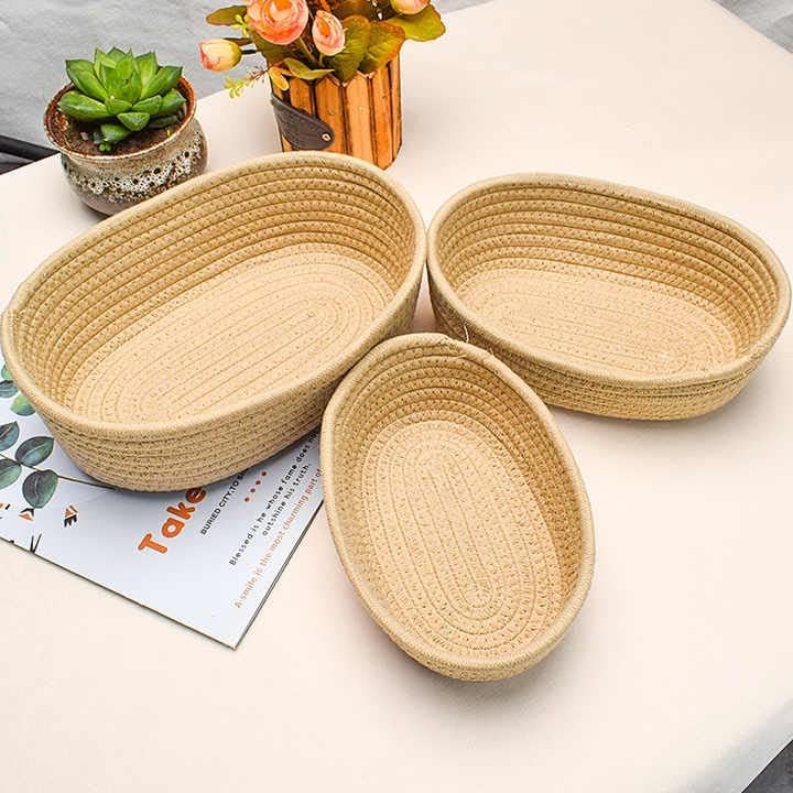 FIASCO Handwoven Jute Rope Storage Basket Set of 3 (Small, Medium & Large) Natural Shelf Organizer Bins for Kitchen Home Bathroom & Wardrobe Storage Baskets (Beige oval)-image-43