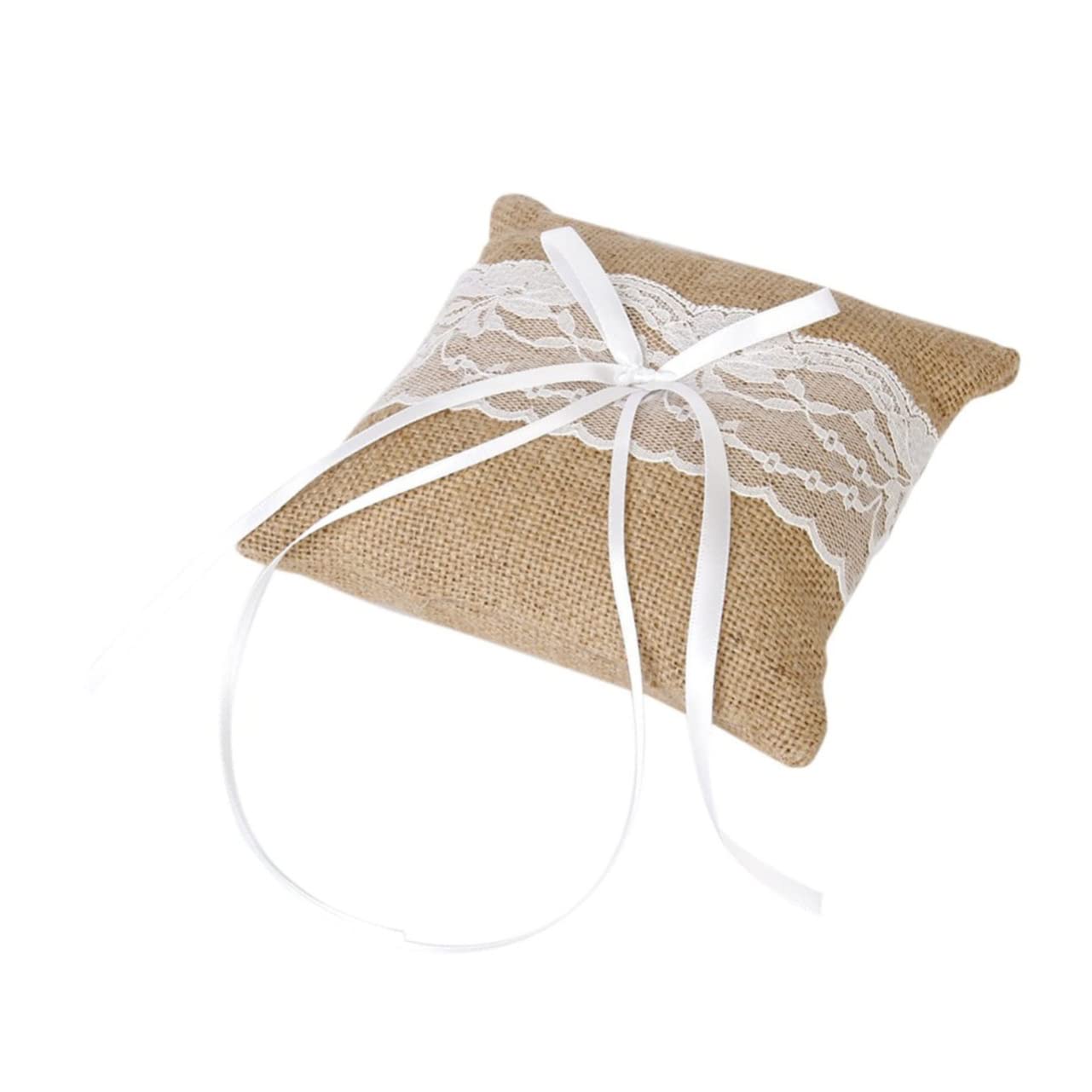 KOMBIUDA Rustic Pillow Set 6x6'' Burlap Jute Lace Flower Basket for Wedding Country Style Pillow Cushion