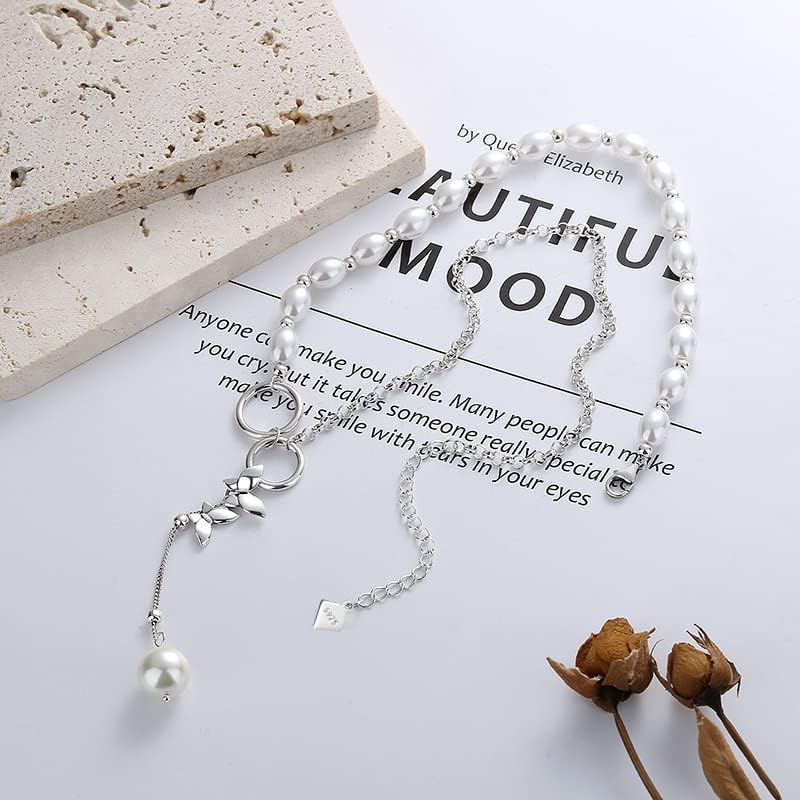 NONNYL S925 Pearl Necklace Gift for Women Wife, Womens Pendant Jewelry Wedding Anniversary, Sterling Silver Girlfriend Birthday Gifts for Her, Pendants Necklaces for Christmas Mom Gifts