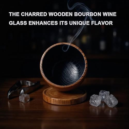 Miniatura 5 de Vaso de whisky de madera hecho a mano, vaso de madera natural a la antigua, 10 onzas, 3.5 pulgadas, con posavasostapa de taza, vidrio de bourbon de