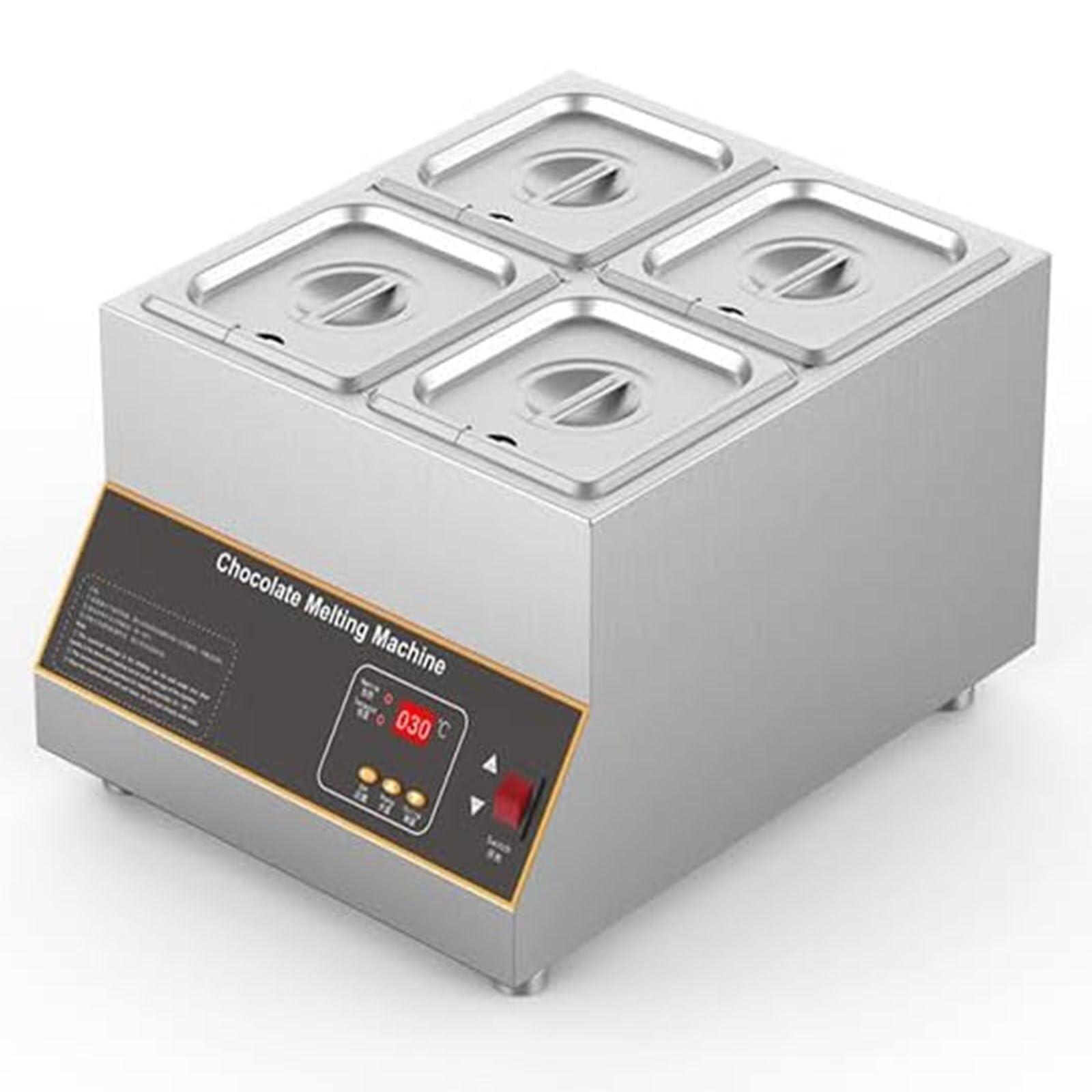 Chocolate Melter,Commercial Chocolate Tempering Machine ?Electric Chocolate Melter Adjustable Temperature Food Grade Stainless Steel for Heating Butter Cream Milk(110V,4tank)