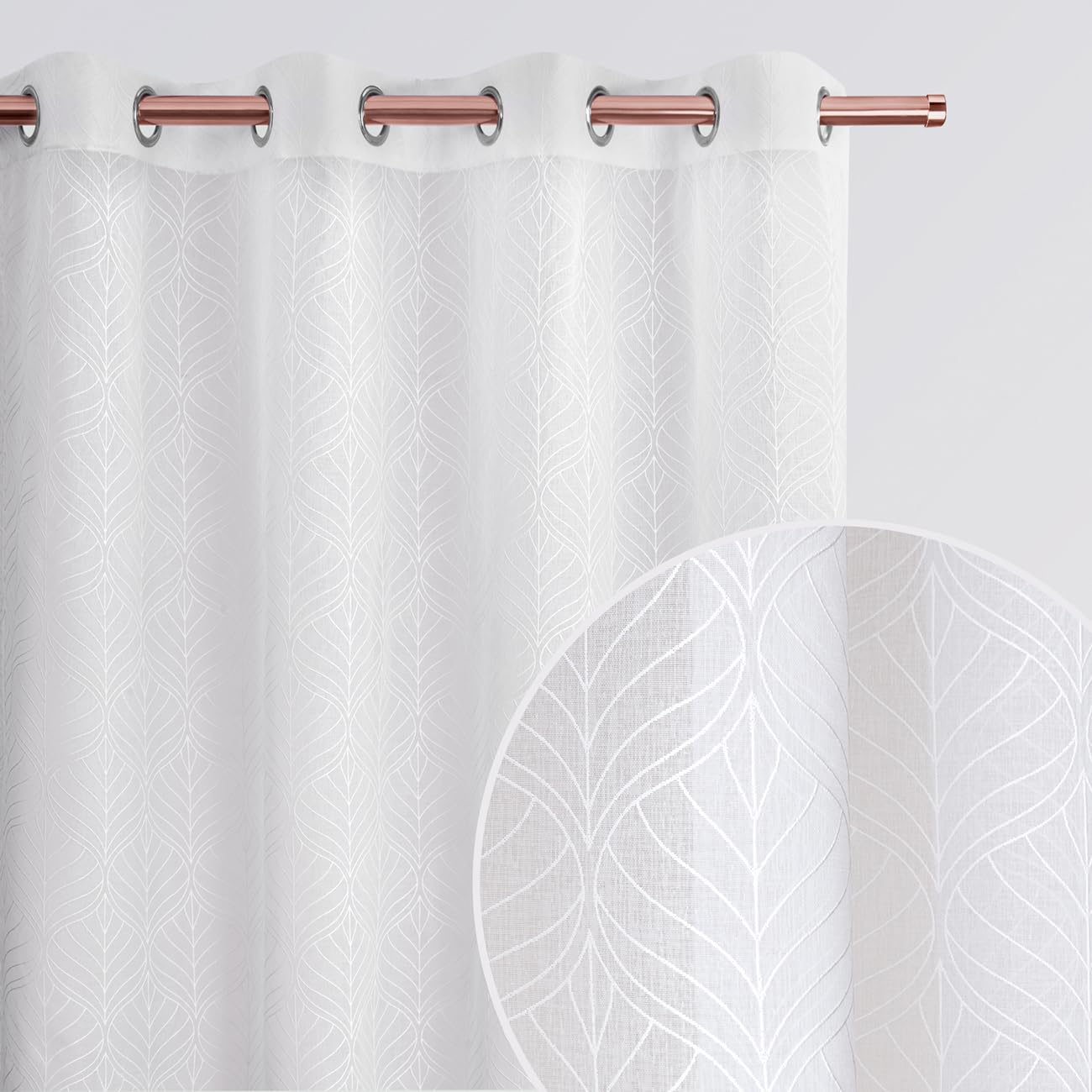 ROOM99 La Rossa Curtain with Eyelets, 140 x 240 cm Width x Height Living Room, Transparent, Modern Curtain Living Room, Bedroom, Print, White, 1 Piece OEKO-TEX STANDARD 100
