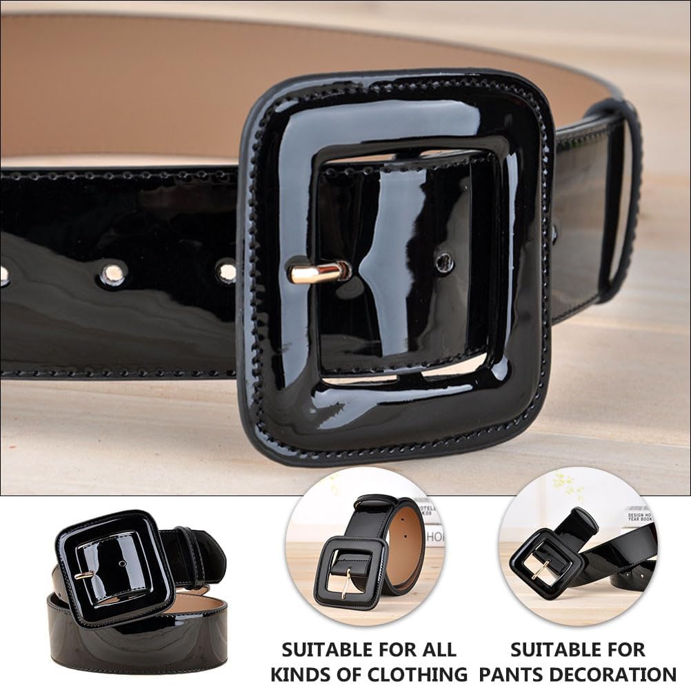 Wide Patent Leather Waist Belt for Women Adjustable Extra Wide Belt with Square Buckle Perfect for Dresses and Jeans - Image 6
