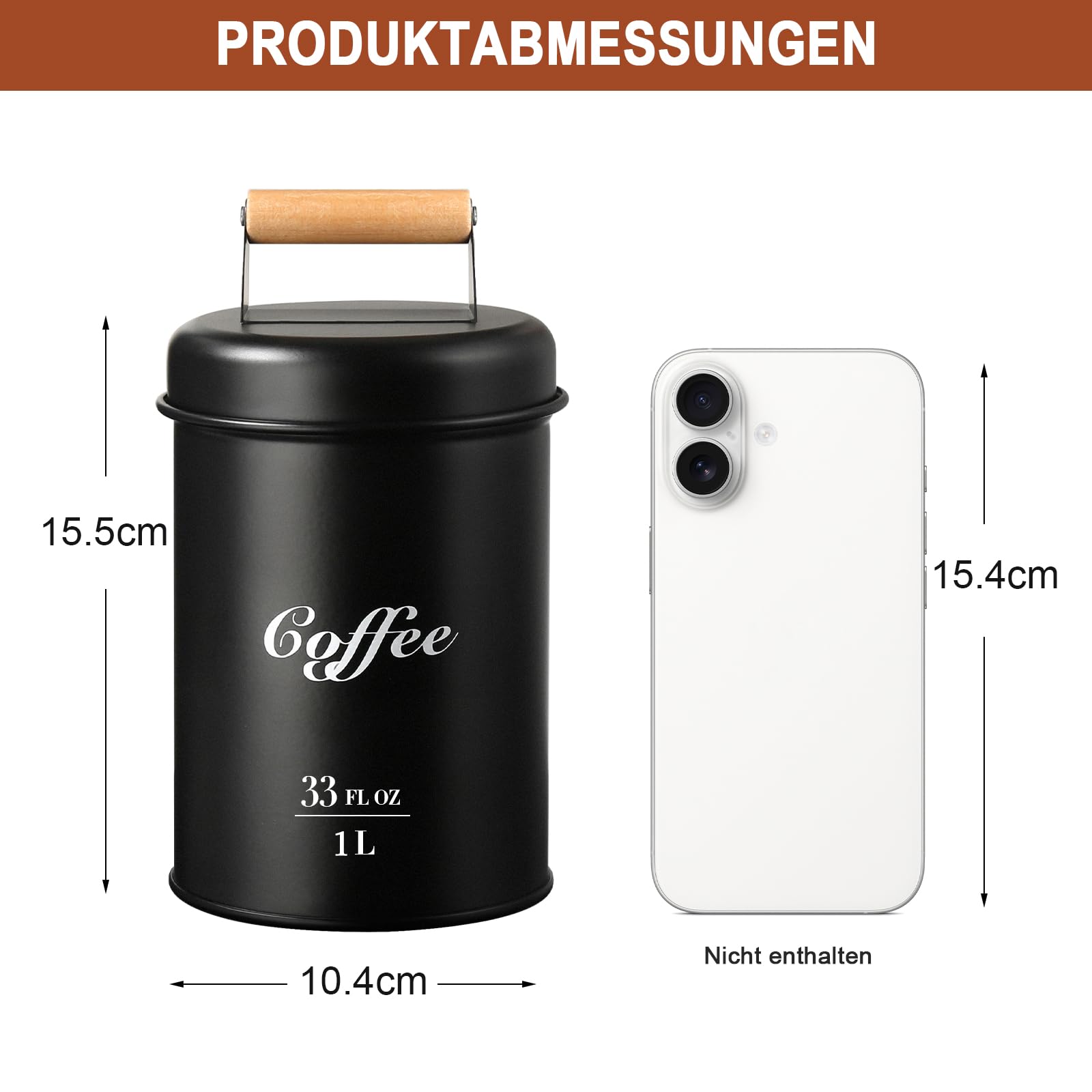 gmisun Koffieblik, 1,5 liter koffiecontainer voor koffiebonen, gemalen koffie, koffiecapsules, koffiepads, koffieopslag, voorraaddozen, zwart, luchtdicht, koffieblik voor koffiebar