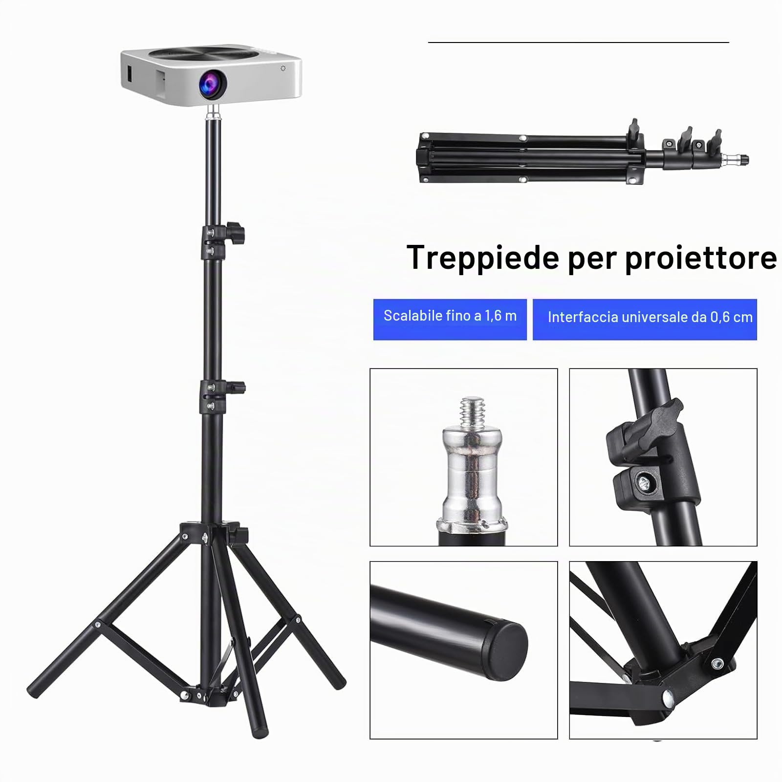 Docooler Supporto universale per proiettore, supporto per proiettore estensibile, supporto portatile in lega di alluminio, interfaccia 1/4", altezza regolabile per proiettore LCD