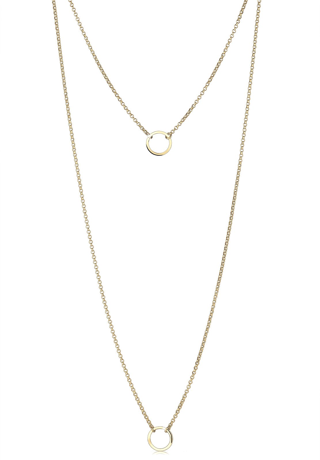 Elli Women Genuine Jewellery Necklaces Sautoir Neckwear Circle Basic 925 Sterling Silver Gold Plated 7 cm