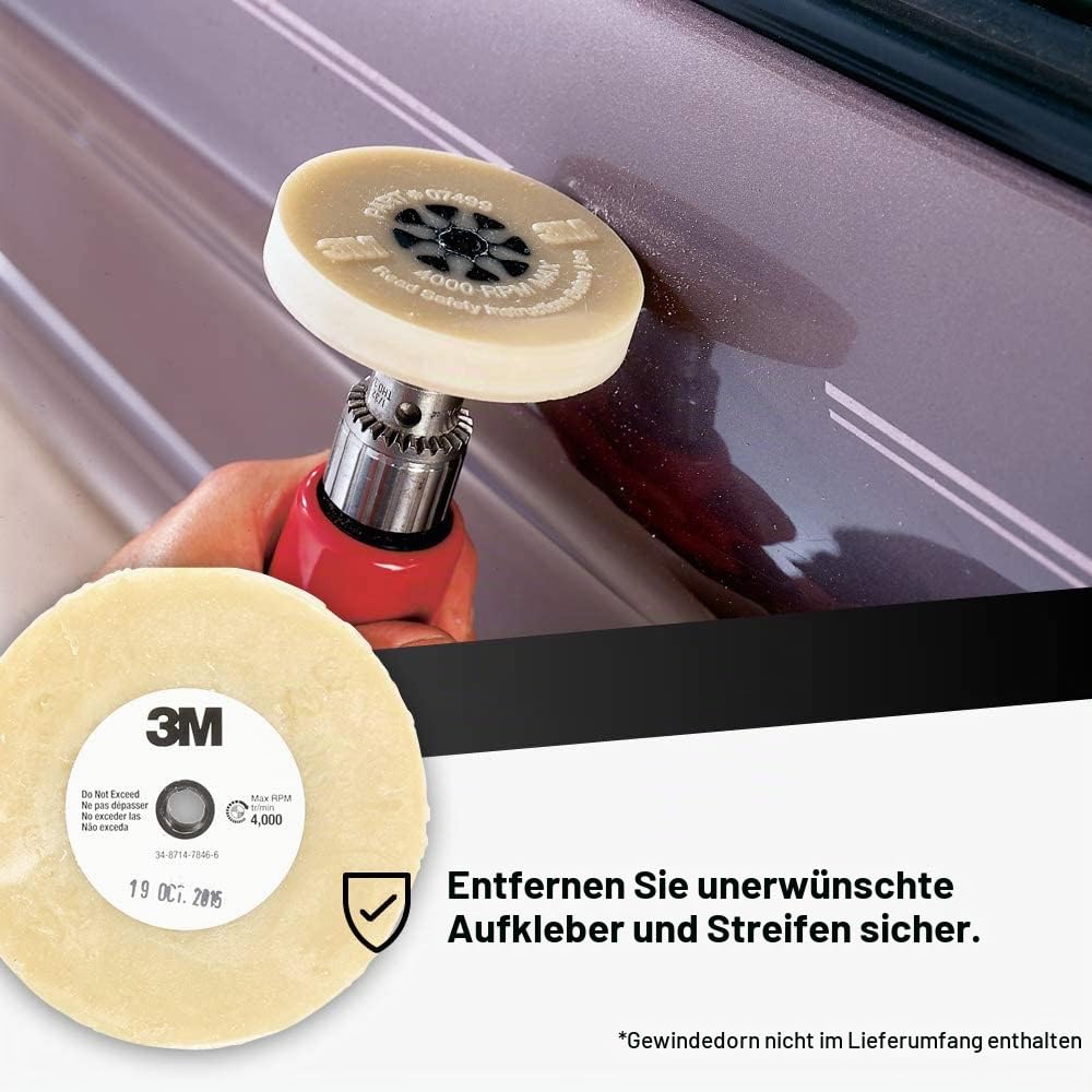 Cubitron 3M Stripe Off Wheel – Klebstoffentferner – Radiergummi – Entfernt Abziehbilder, Streifen, Vinyl, Bänder und Grafiken – 10,2 cm Durchmesser x 5/8 Zoll Dicke – 07499 – 1 Stück