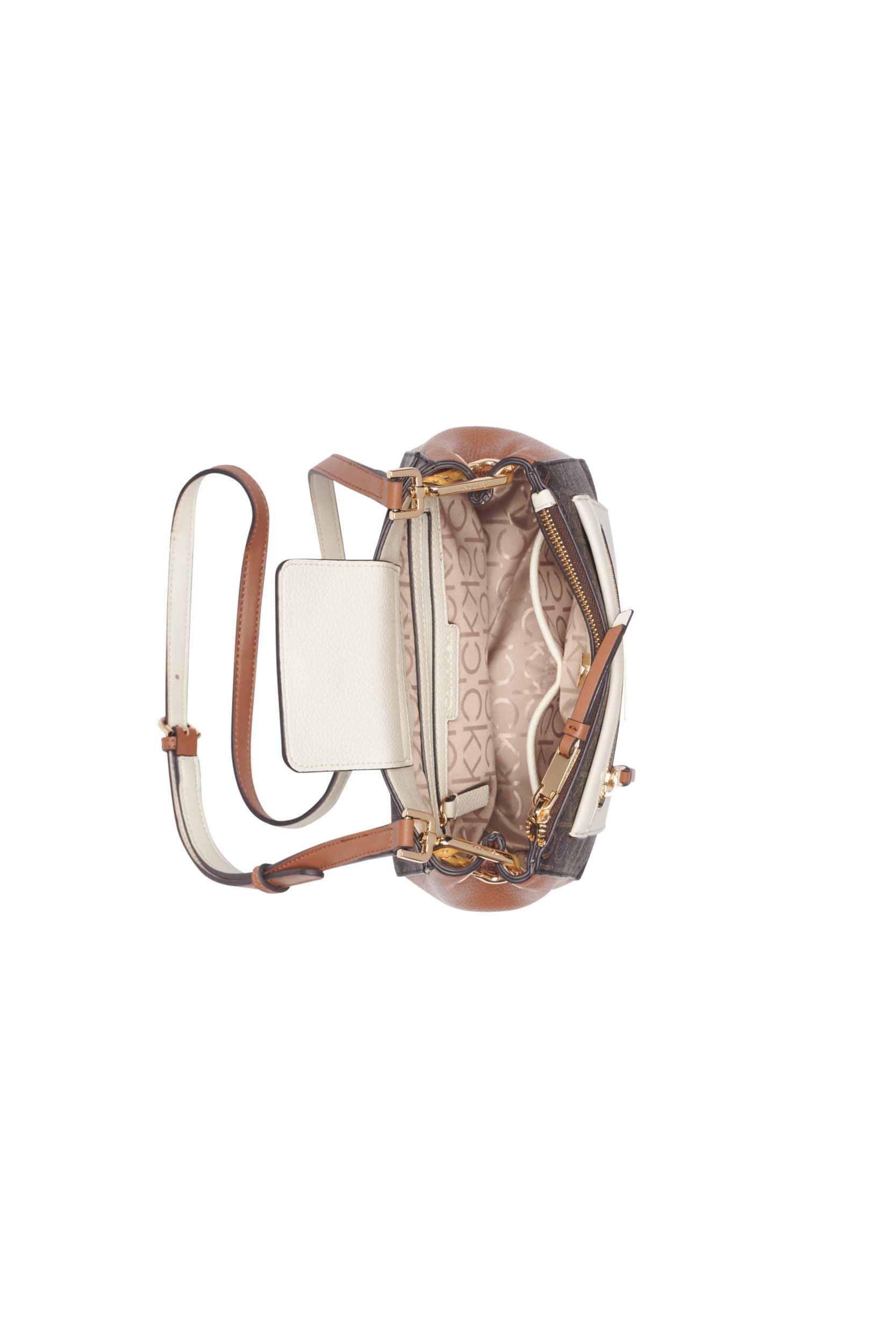 Calvin Klein Women's Hadley Triple Compartment Crossbody: One Size Brown/Khaki/Caramel/White