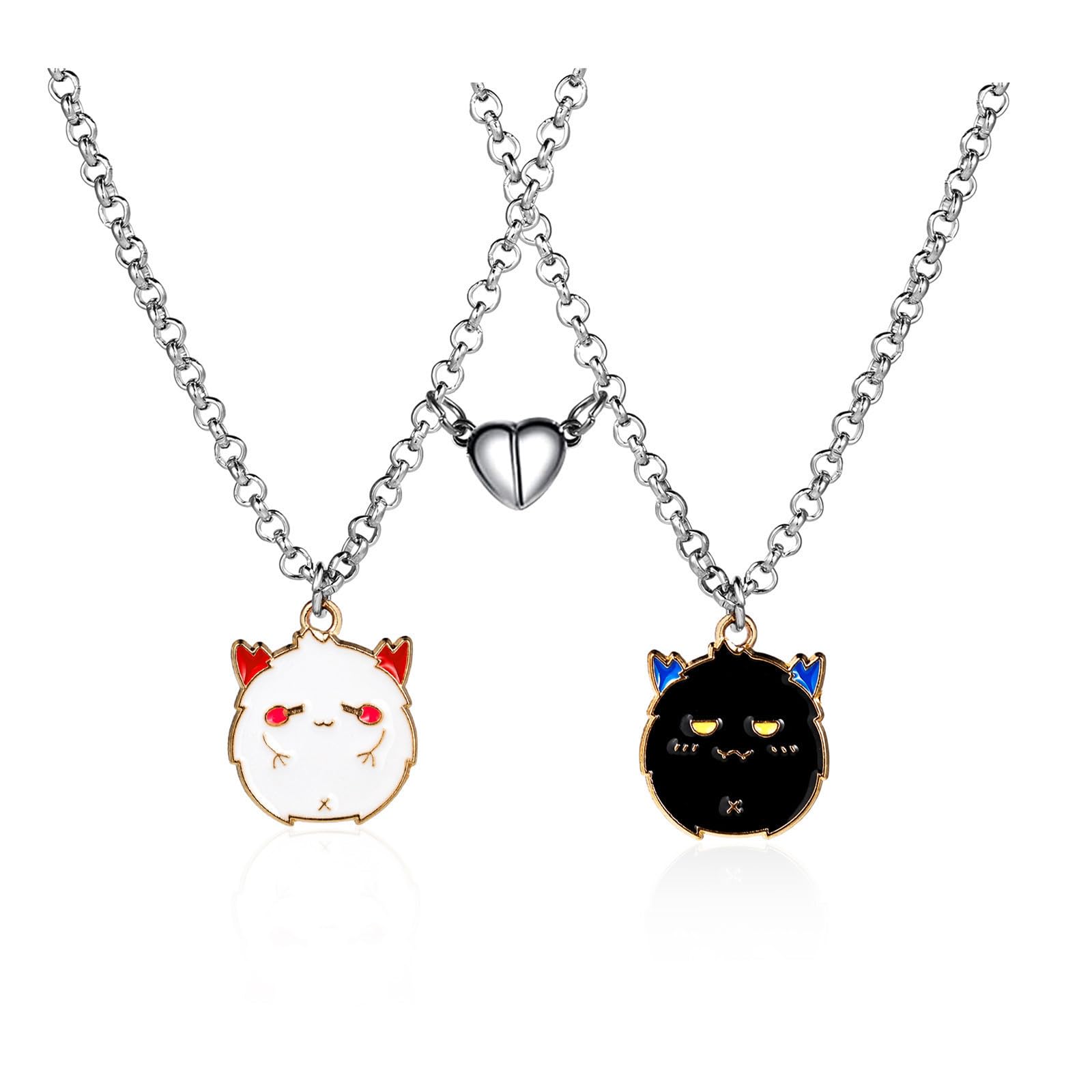 2Pcs Lovely Magnetic Love Heart Ghost Pendant Necklace Set for Women Men Best Friend Enamel Mutual Attract Magnet Couple Matching Necklace Halloween Jewelry Birthday Gift-image-40