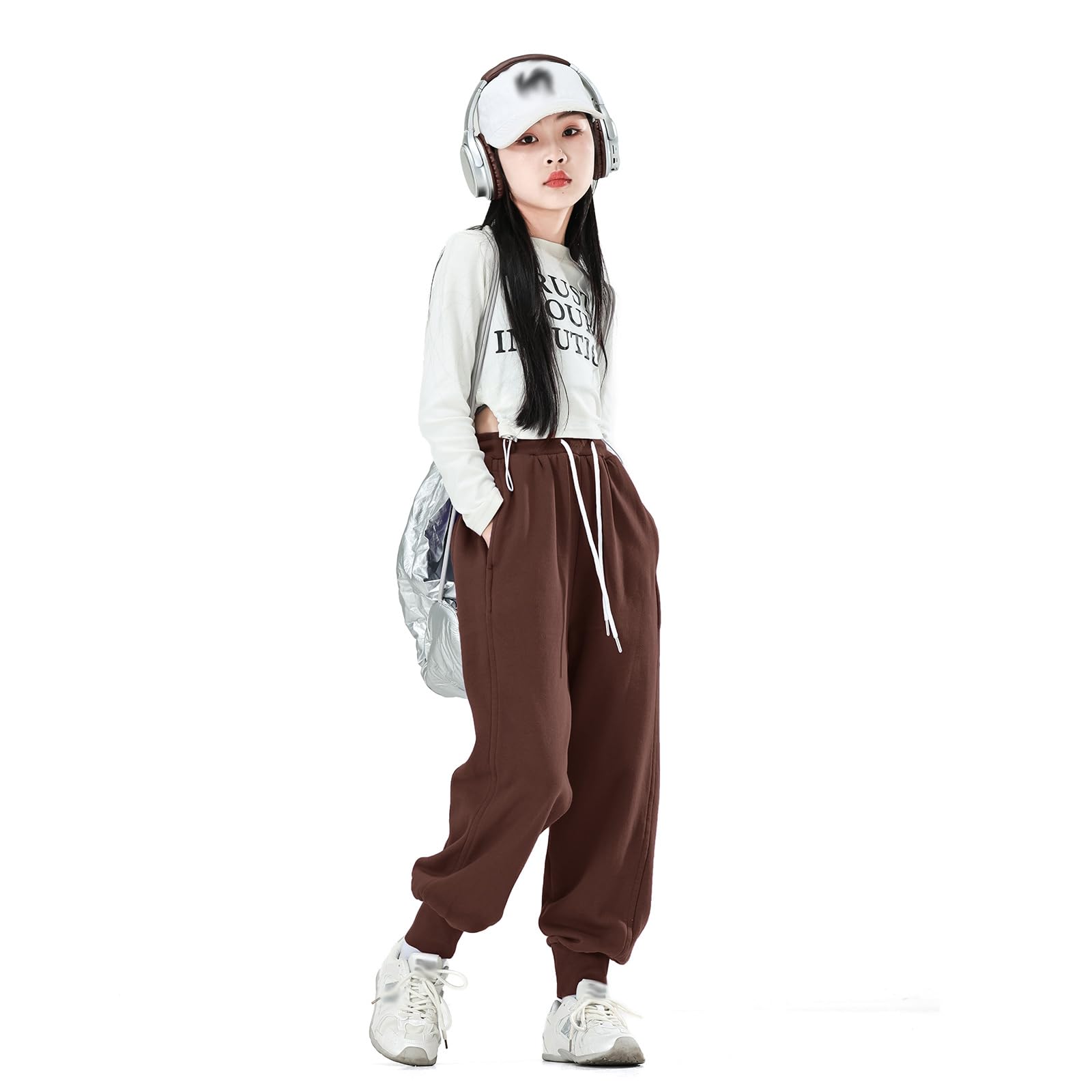 Girl's Lightweight Drawstring Sweatpants Jogger Pants with Pockets,360 Grams of Soft 100% Cotton Jogging Pants