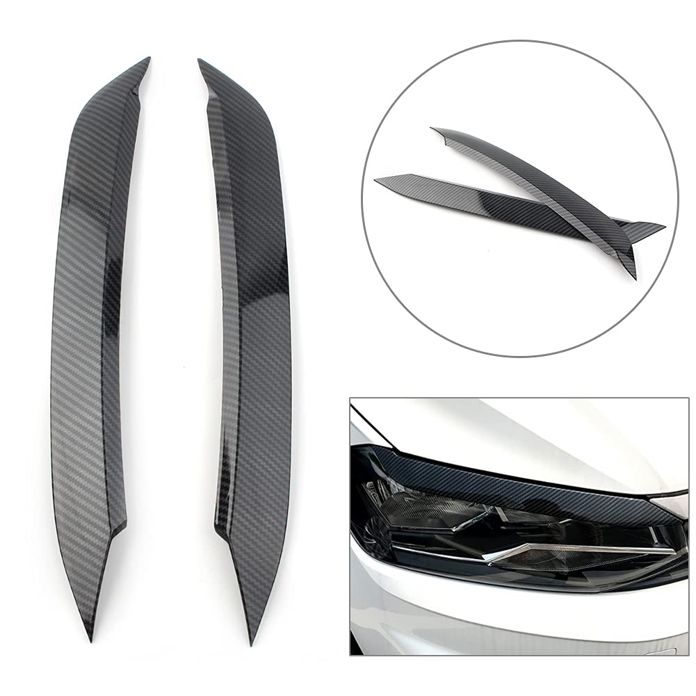 2 pezzi in fibra di carbonio faro for auto lampada sopracciglio palpebra labbro modanatura decorazione della copertura, for VW, for POLO, 2019 2020 Copri-sopracciglia per fari