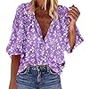 Generisch Women's Long Sleeve Shirt Floral Pattern Stand-Up Collar Design Elegant Casual Fashion Breathable Fabric Quality Fashionable Office Wear, purple, XXL #1