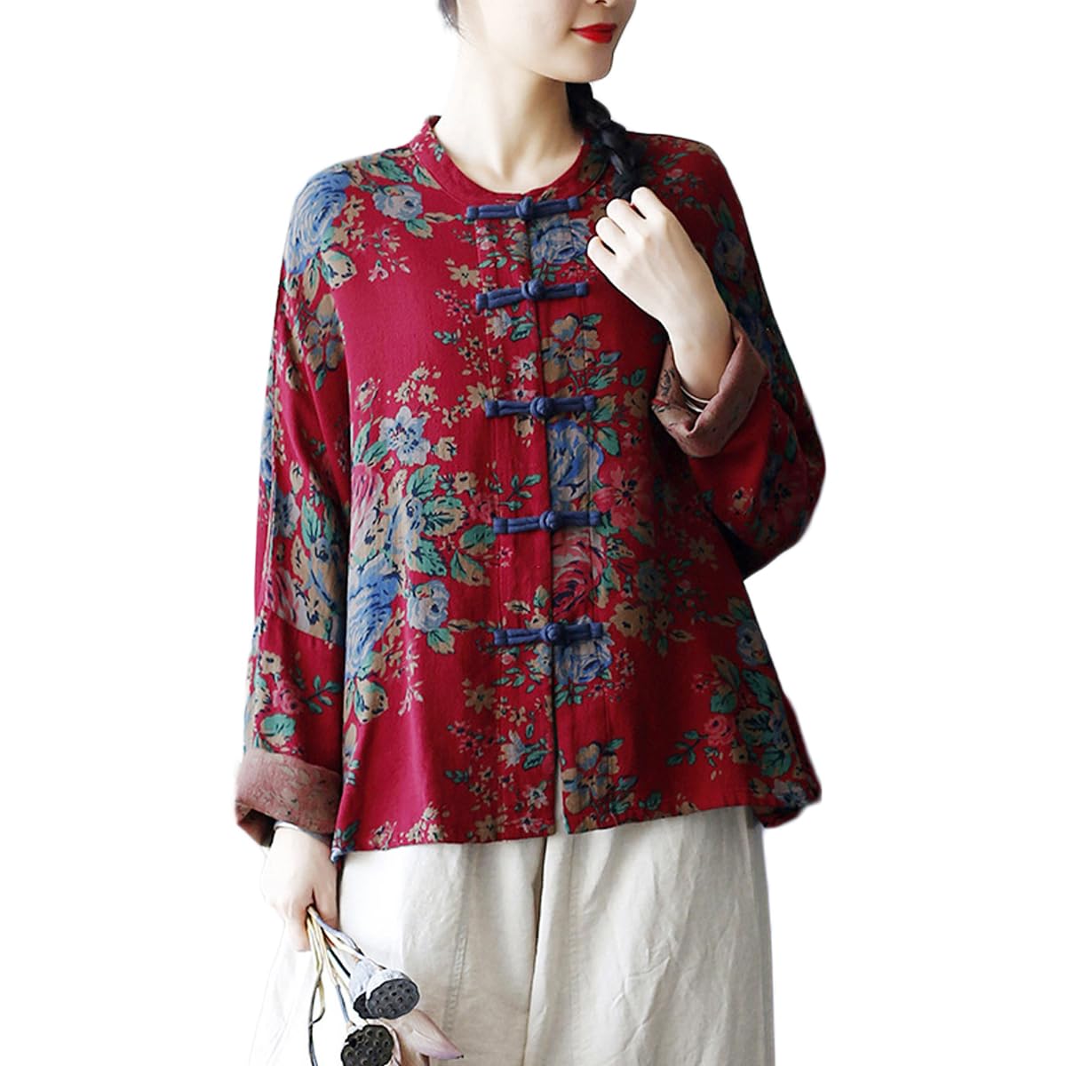 Ystylee Womens Lightweight Cardigan Kimono Colorful Floral Open Front Chinese Vintage Loose Bat-Wing Sleeve Coat