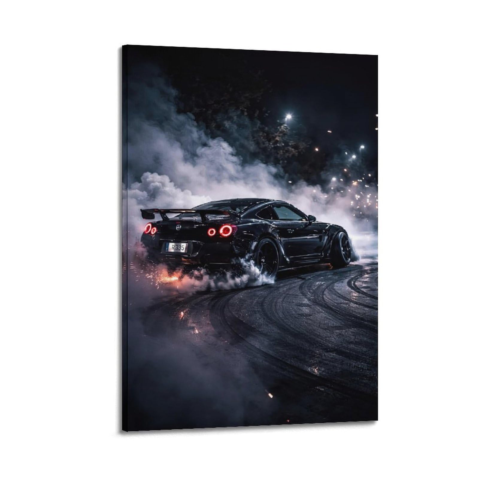 OKAHYS JDM Poster Black Sports Car Drifting at Night Decorative Painting Canvas Wall Artworks Picture 20x30inch(50x75cm)