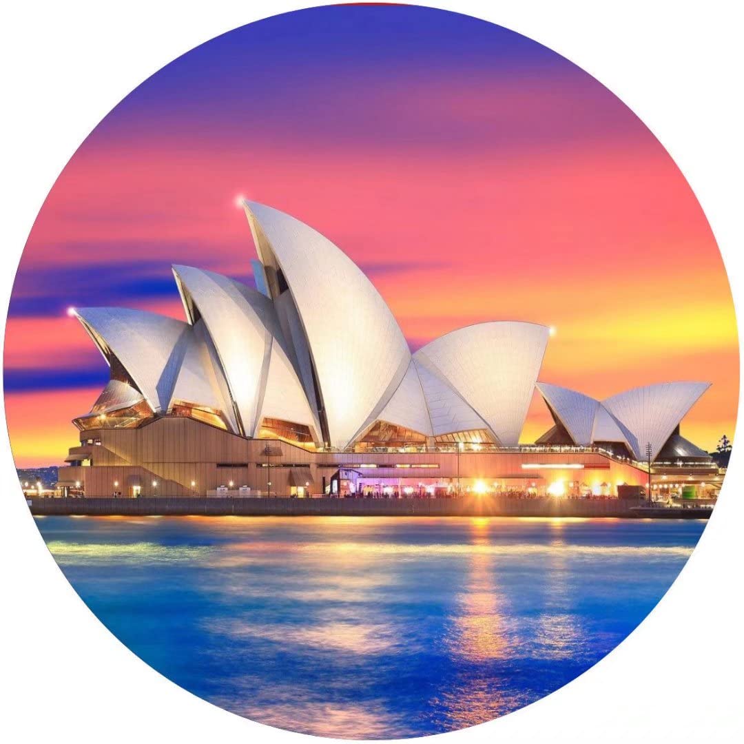 Curteny 12X12 Inch,Wreath Round Metal Tin Sign,Sydney Opera House,Round Metal Sign Plaque For Home Garden Kitchen Bar Cafe Restaurant Garage Retro Vintage Wall Art,Metal Wreath Sign
