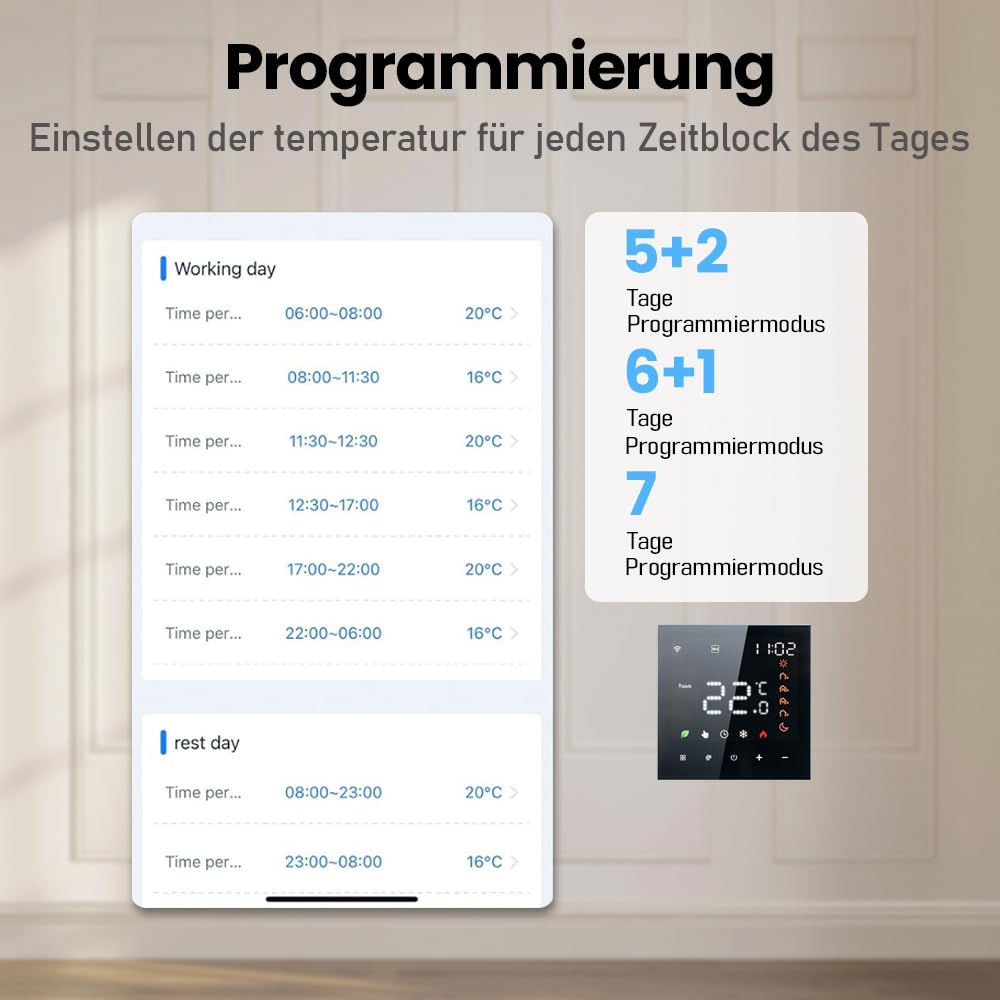 Decdeal Termostato Intelligente per Ambienti WiFi, Riscaldamento Elettrico programmabile, luminosità Regolabile, Compatibile con l'app tuya