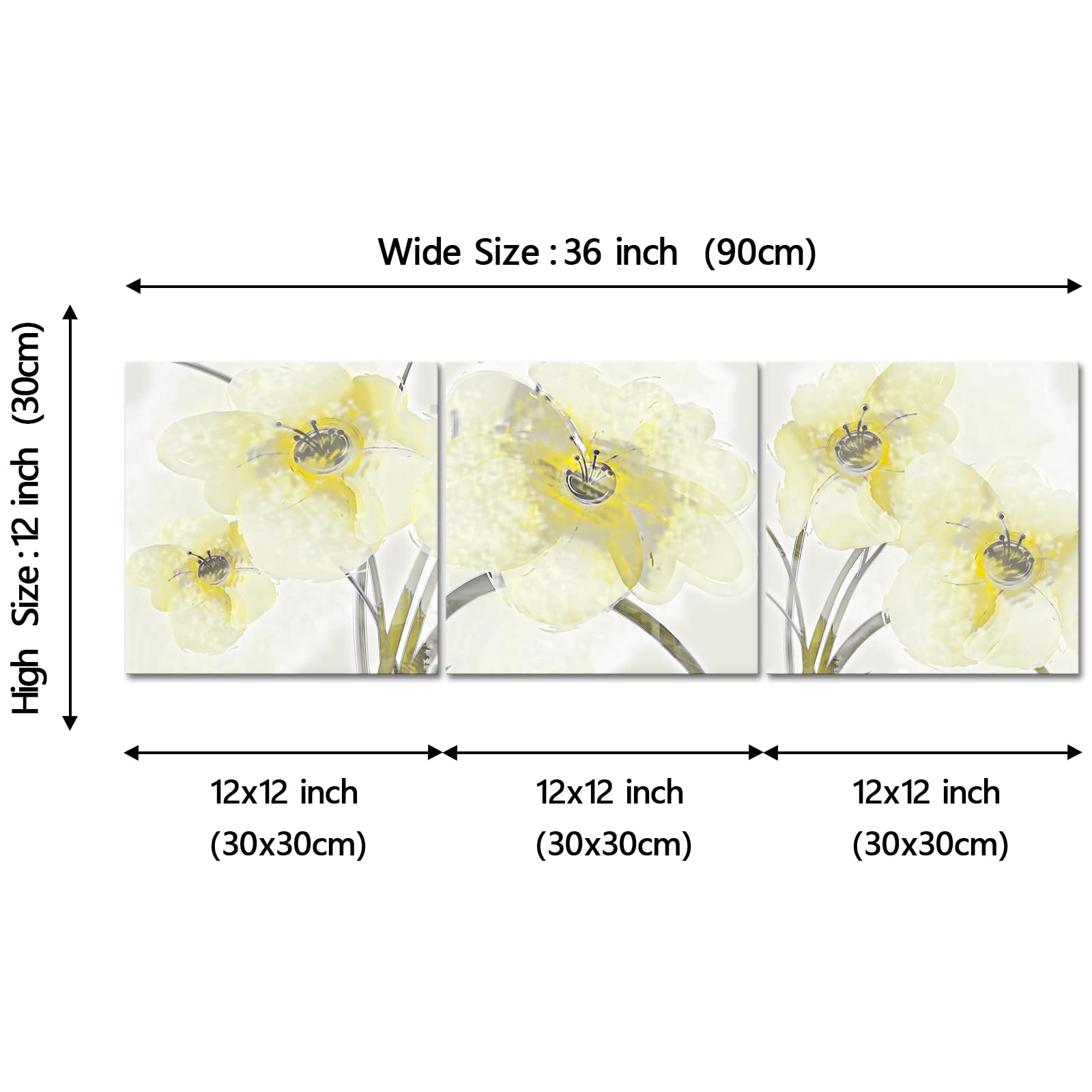 YeiLnm 3 Piece Flower Wall Art Yellow Floral Paintings Botanical ...