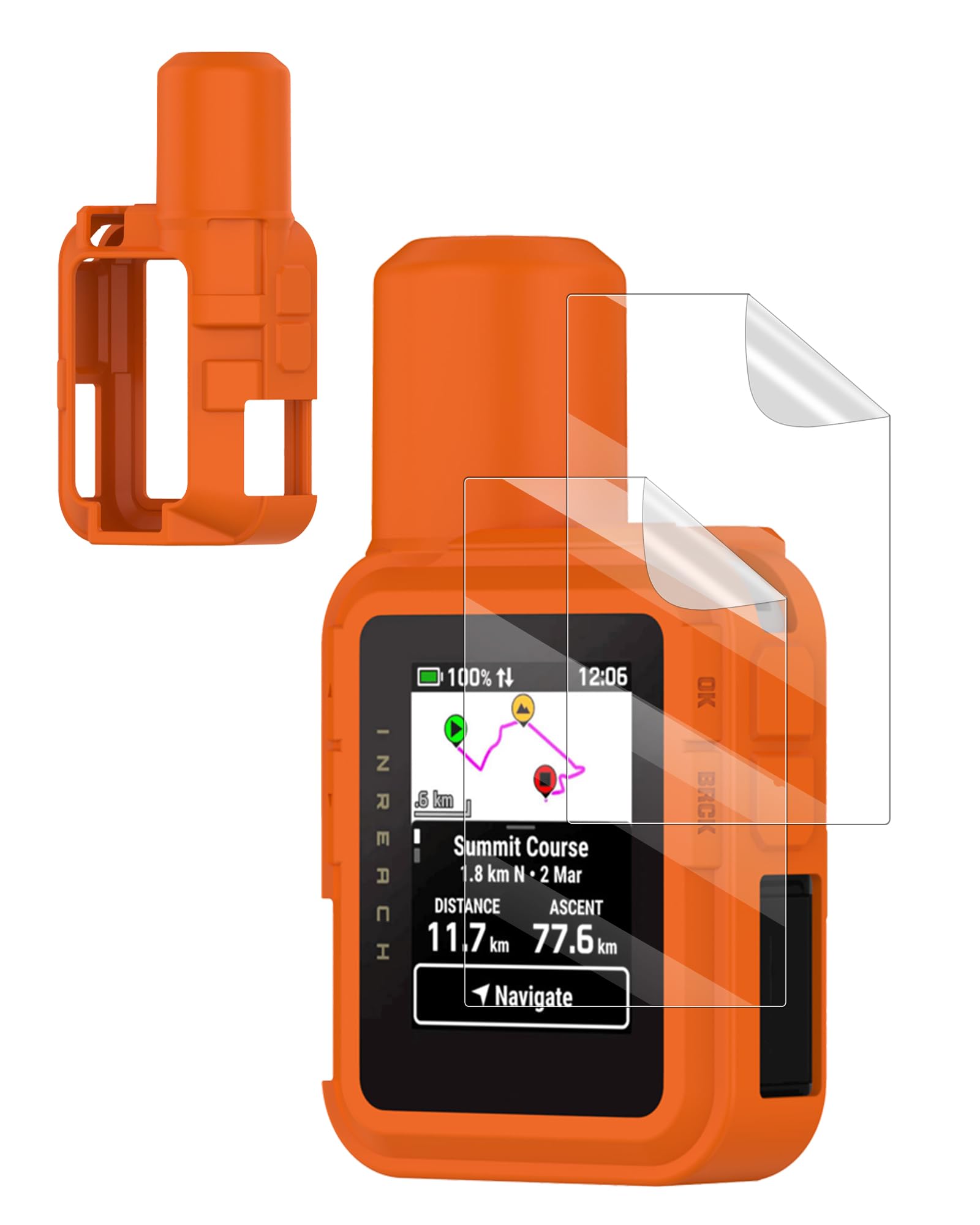 Silicone Case for Garmin inReach Mini 3/3 Plus Global Satellite Communicator, FJIASTB Shockproof Cover with Soft Screen Protector Film (Orange)