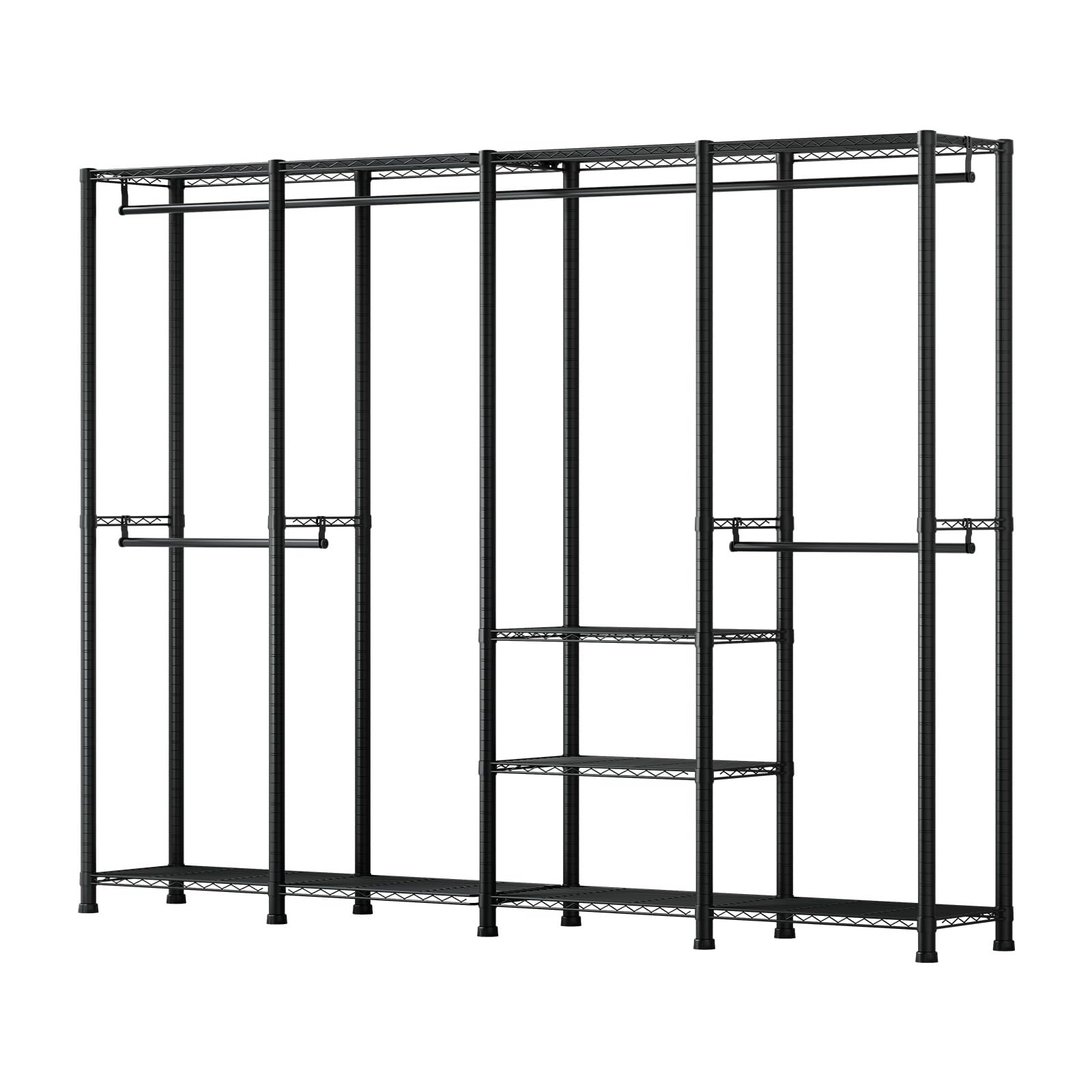 VEVOR Perchero Ajustable, con 4 Barras, Capacidad de Carga de 499 kg y 10 Estantes, Armario Abierto Resistente para Dormitorio, Tienda de Ropa, Guardarropa y Pasillo, Negro, 193 x 40 x 194 cm