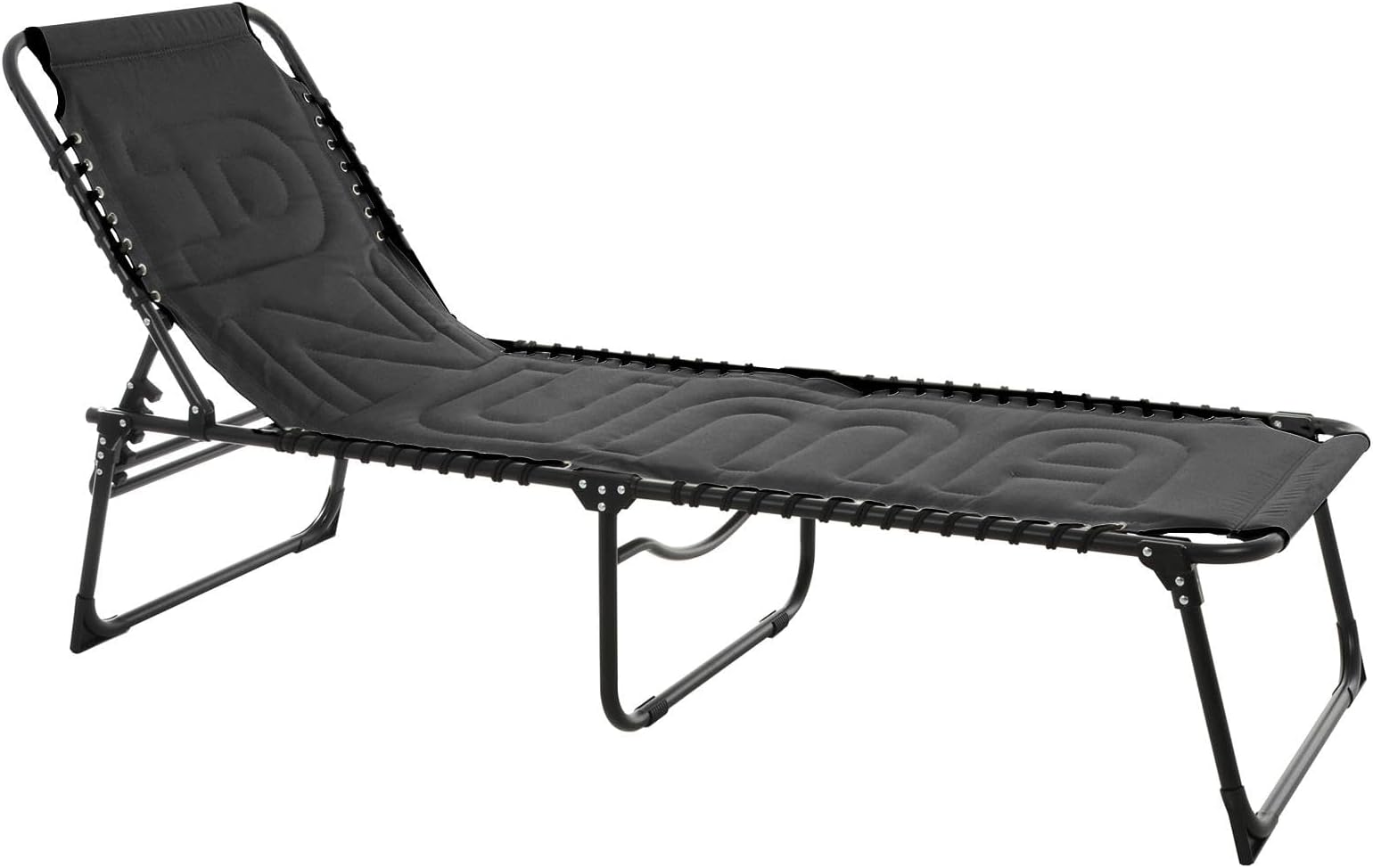 Azuma Sun Lounger Garden Furniture Black Padded Garden Seat Folding Relaxer Chair Summer Patio Bed With Adjustable Reclining Back Rest Folds Flat Furniture Indoor Outdoor Holiday Sunshine Pool Side