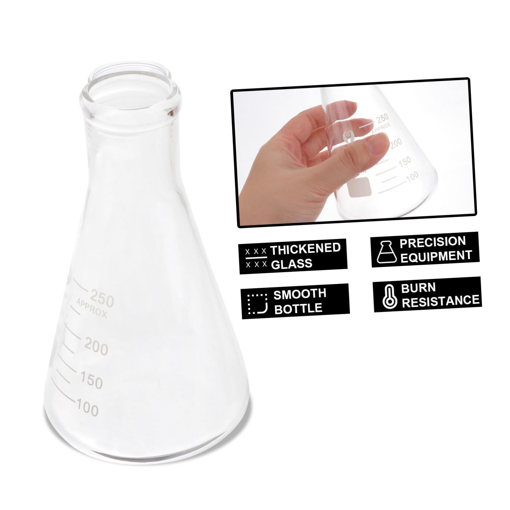 Beuta Conica in Vetro Borosilicato 4 Pezzi, Flacone da Laboratorio