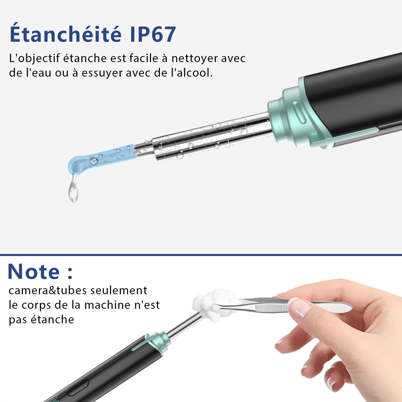 Otoscope Oreille, Nettoyeur Oreille Camera 1920P HD IP67 Étanche, Nettoyage Oreille Cure Oreille Camera avec 6 LED Avec 7 Accessoires Cure Oreille aux IOS et Android (Noir)