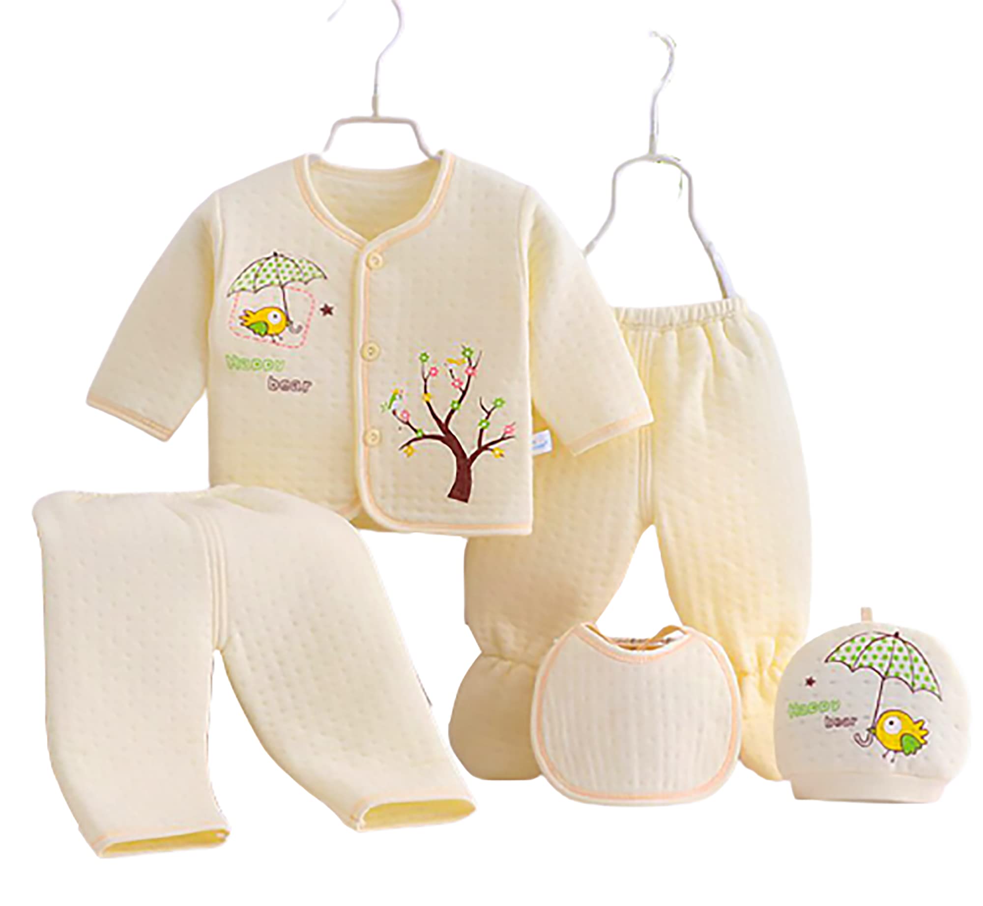 HIKIPOPresents New Born Baby Winter Wear Keep Warm Baby Clothes 5Pcs Sets Cotton Baby Boys Girls Unisex Baby Fleece/Falalen or Flannel Suit Infant Clothes First Gift