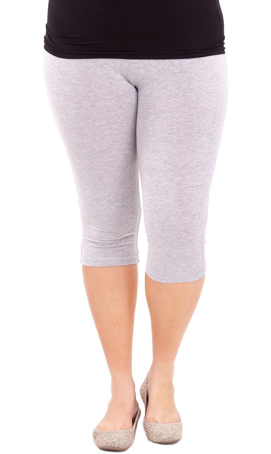 Ladies Plain Cotton Stretch 3/4 Leggings - Multiple Colours and Sizes - Ref. 2191 - grey - XL