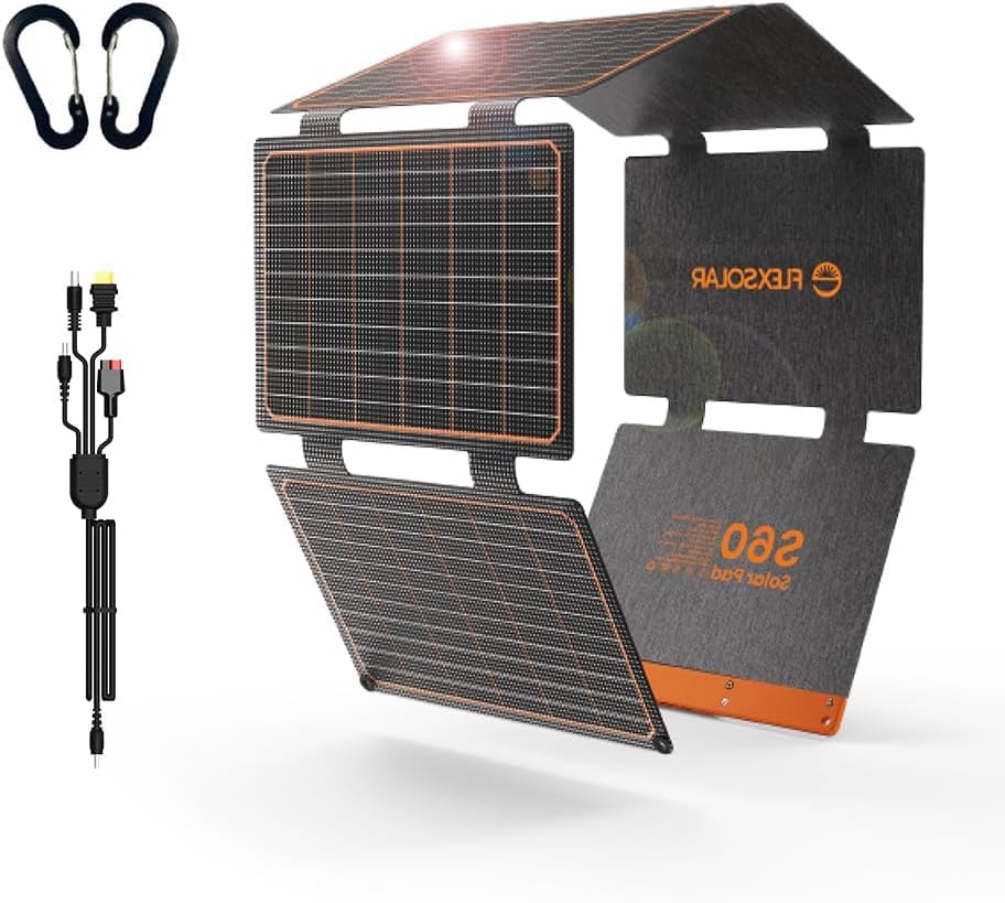 FlexSolar 60W składany przenośny panel słoneczny z wyjściami USB-C, USB-A i DC, wodoodporny IP67, do kempingu awaryjnego, do małej stacji zasilającej, generatora, telefonów, powerbanków, tabletów